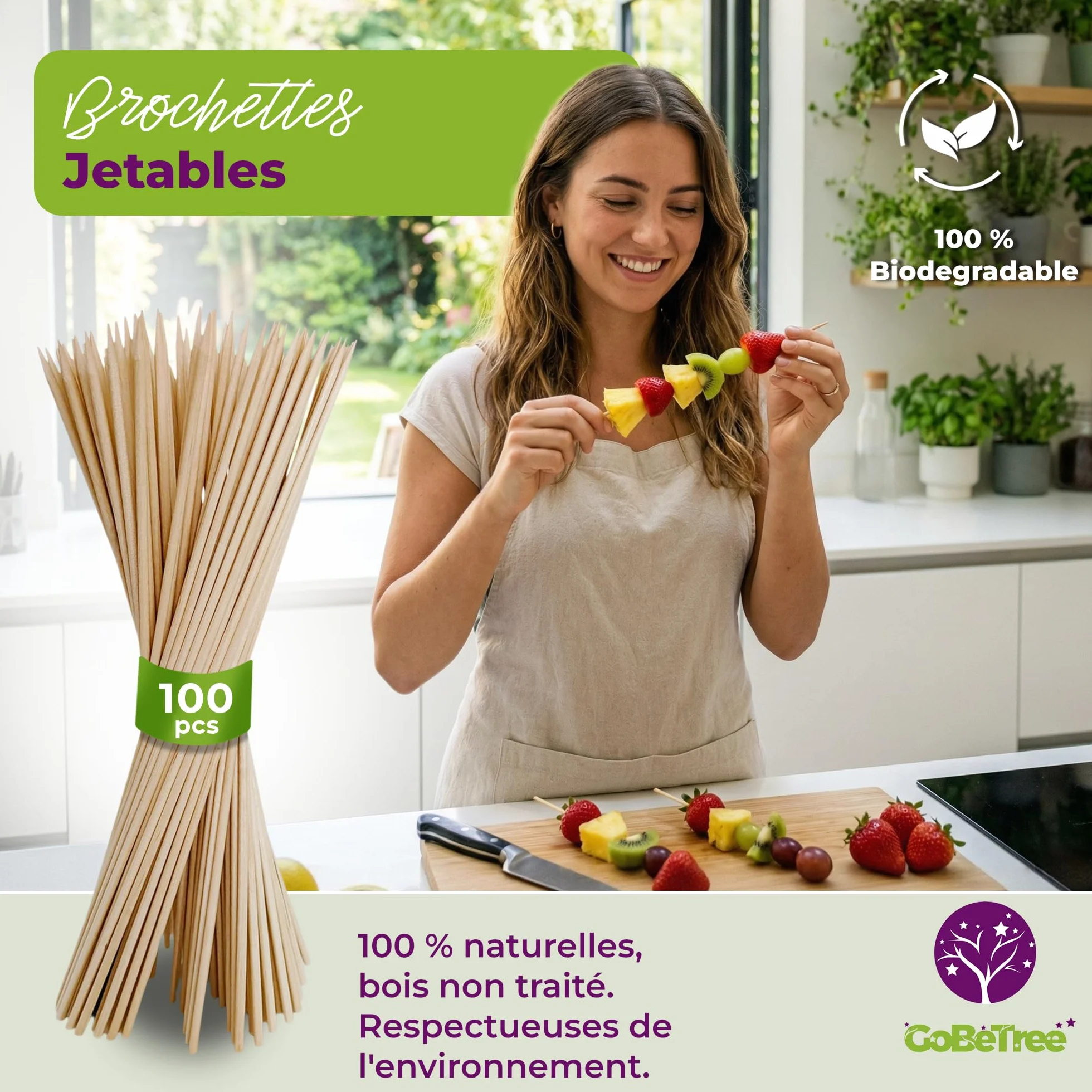 Piques à Brochette en Bois de Bouleau 15 cm x 2,5 mm Extra Résistants pour Barbecue