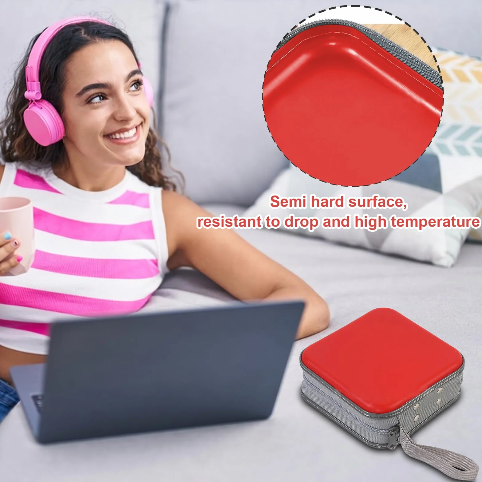 Étui de rangement en plastique pour 48 CD/DVD, rouge