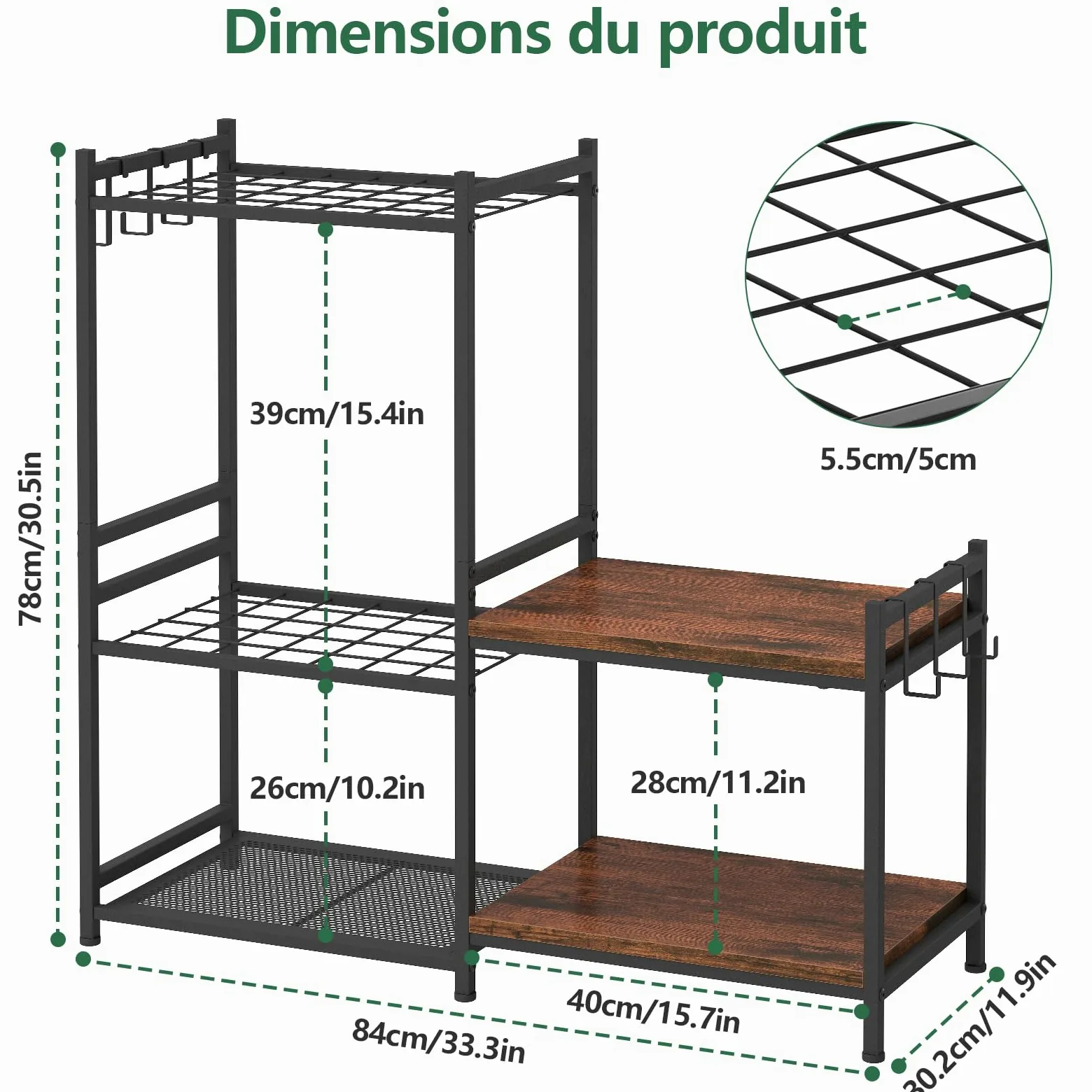 uyoyous Range outils de Jardin étagère à outils à 3 niveaux avec 6 crochets | organiseur d'outils de jardin pour stockage extérieur rangement grande capacité supprort de garage
