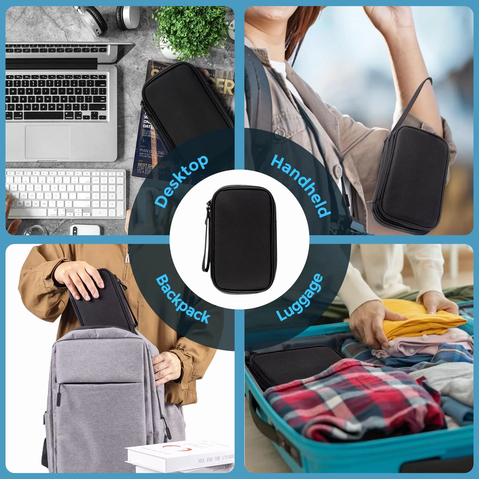 ProCase Pochette pour Chargeur et Câbles, Sac de Voyage Électronique Rigide, Trousse Organisateur pour Téléphone, Boîte Rangement pour Clé USB, Disque Dur Externe – Noir