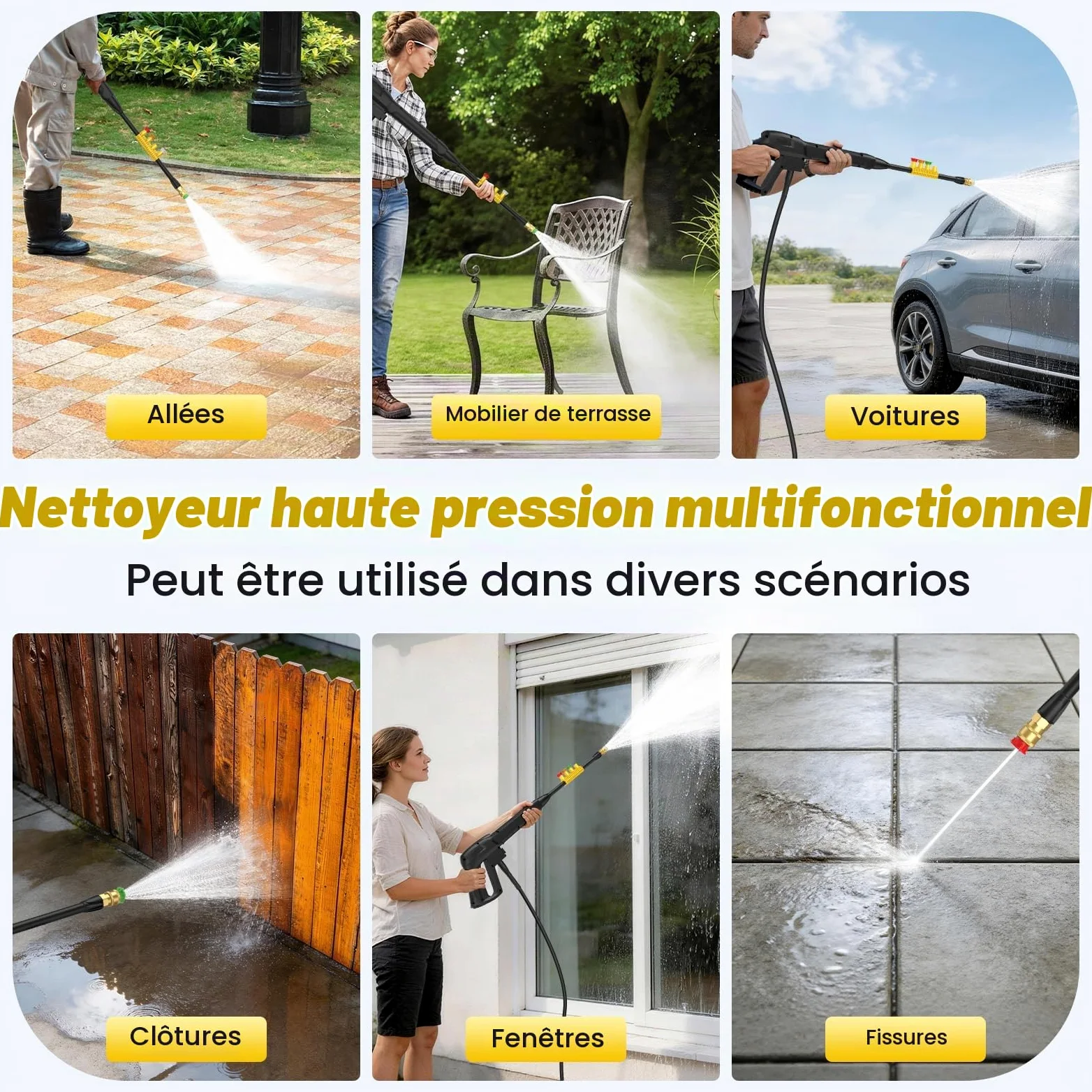 Nettoyeur Haute Pression, 180 Bar Nettoyeurs Haute-Pression, Débit : 680 L/H, 2000 W Moteur Brushless Laveur Haute Pression Eau Chaude, 5-en-1 pour Terrasse, Maison, Jardin, Voiture, Washer