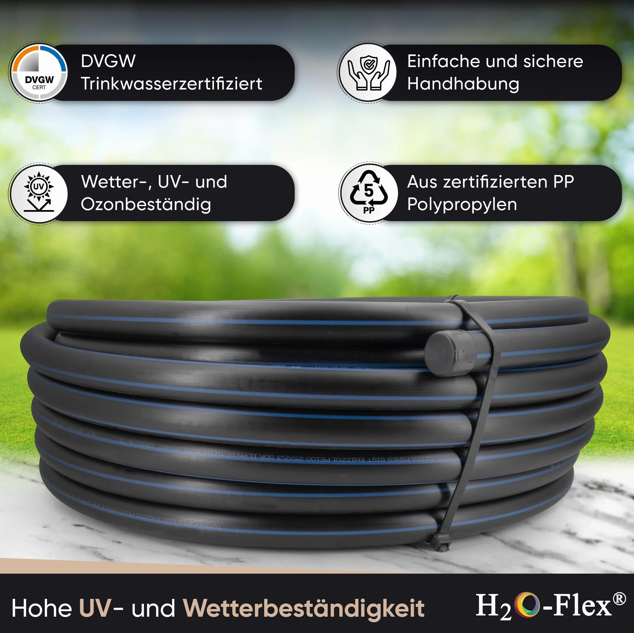 Tuyau PE100 HD 25 x 2,3 mm HDPE PN16 Conduite d'eau potable DVGW 100 m