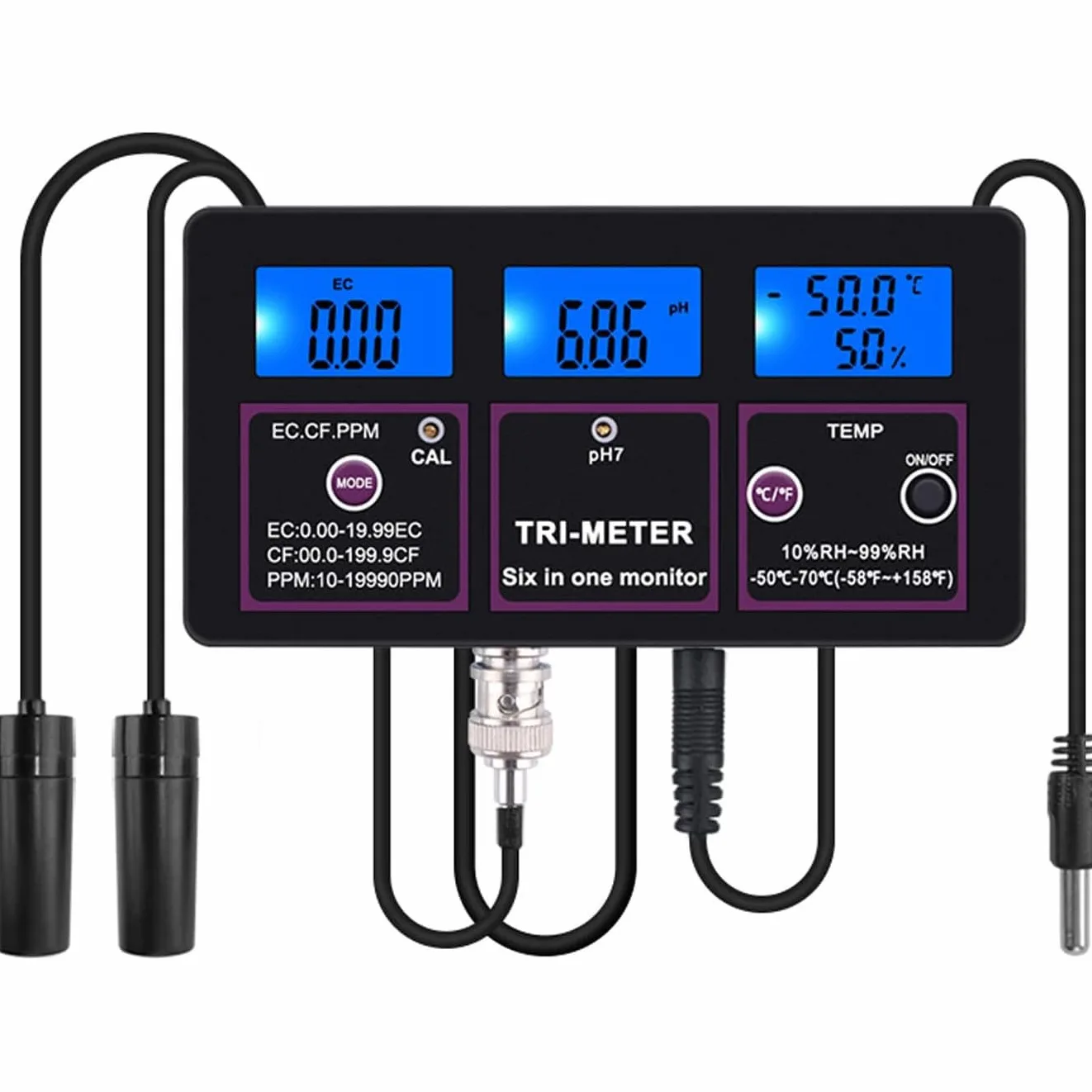 Testeur de qualité de l'eau 6 en 1, multiparamètre Professionnel pour Aquarium pour Test PH/Temp/EC/CF/RH/TDS, pour Sources d'eau, Aquarium, Culture hydroponique
