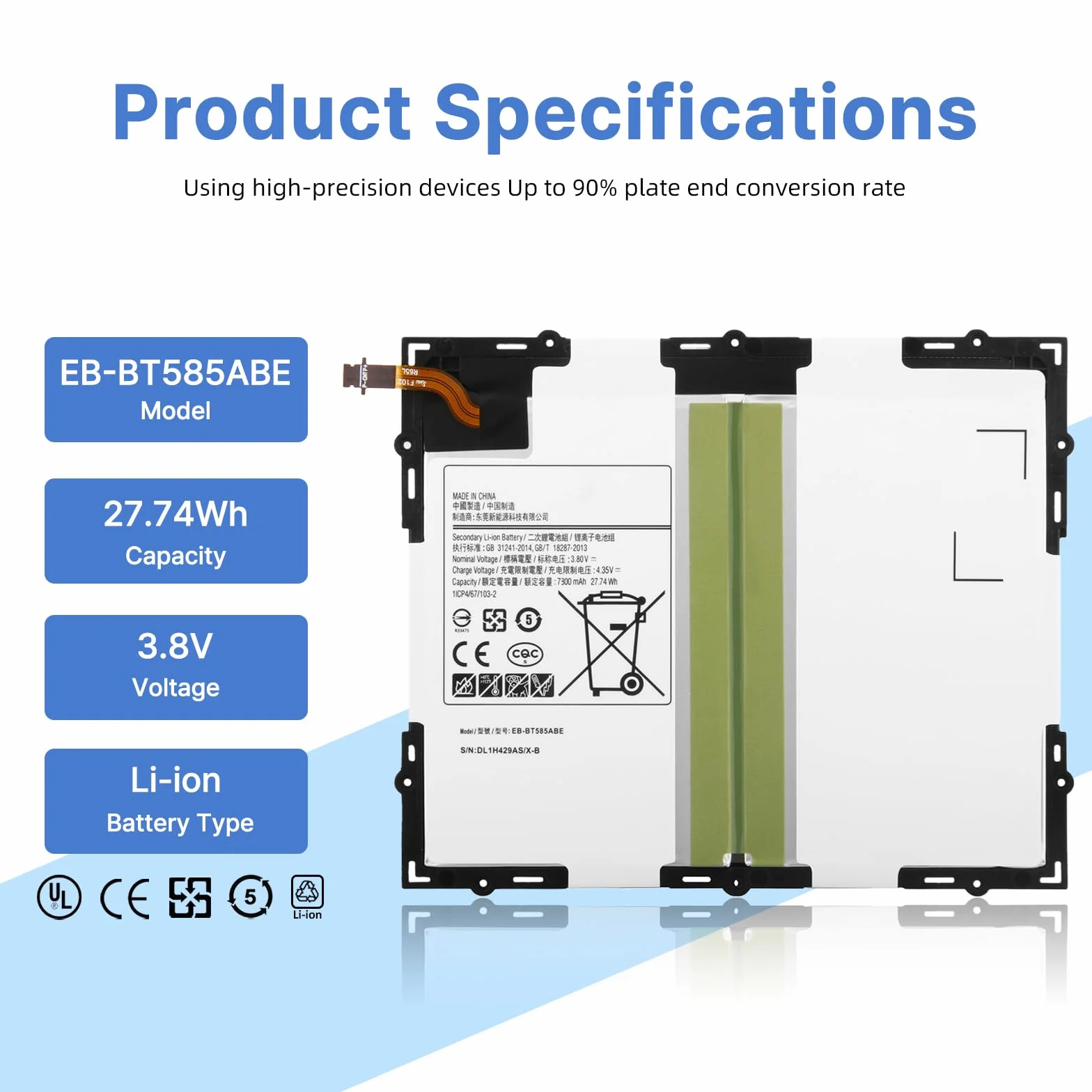Samsung Galaxy Tab A 10.1 2016 Batterie EB-BT585ABE 27.74Wh 7300mAh SM-T580 SM-T585 T585C SM-T587 SM-T587P S-Pen SM-P580 P580N SM-P585 P585M P585Y 3G 4G LTE WiFi