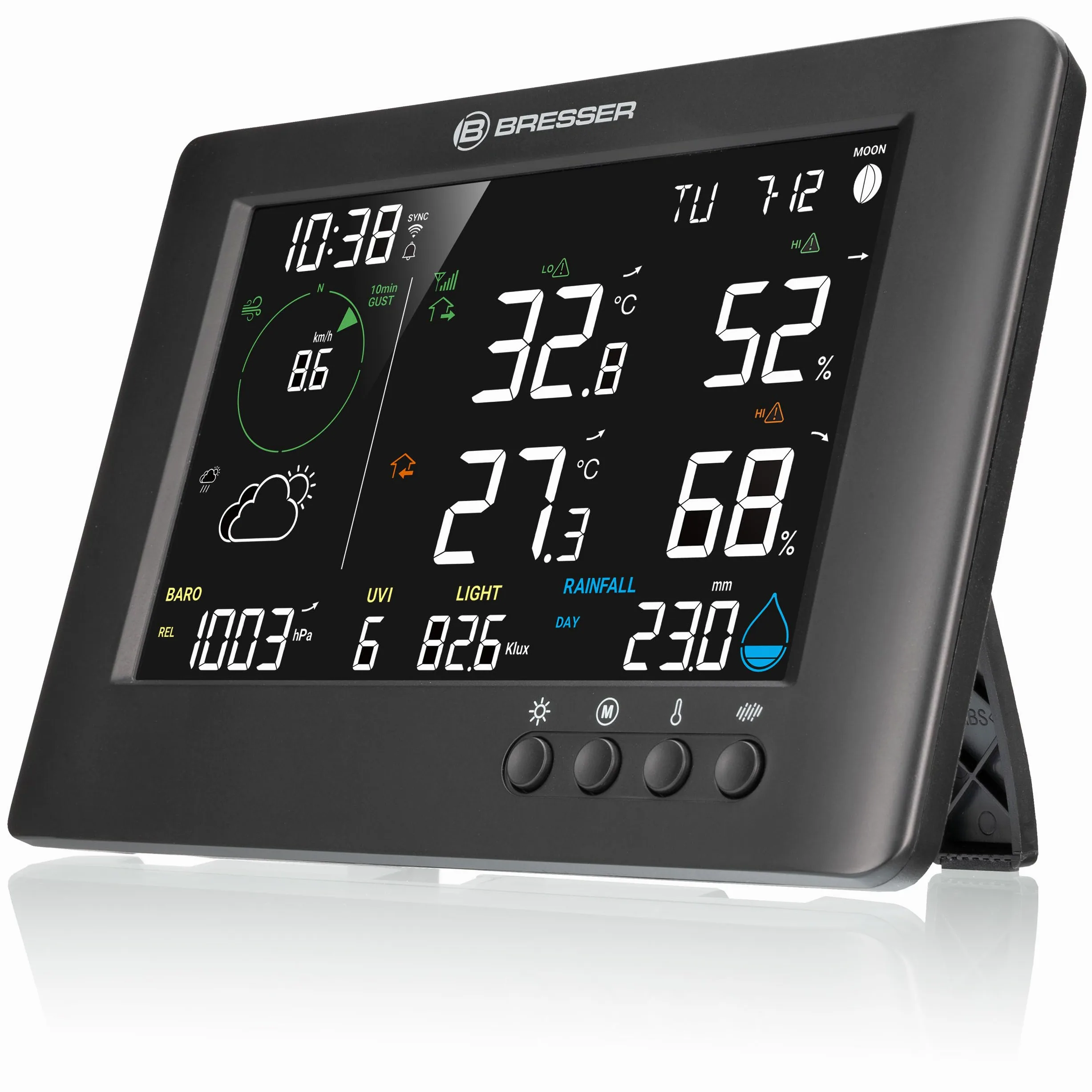 Station météo 7-en-1 TB WiFi : Données étendues, Prévision graphique, Multi-capteurs, Surveillance climat intérieur, Fonction d'alerte | Bresser TB Station météo sans fil professionnelle Wifi 7 en 1