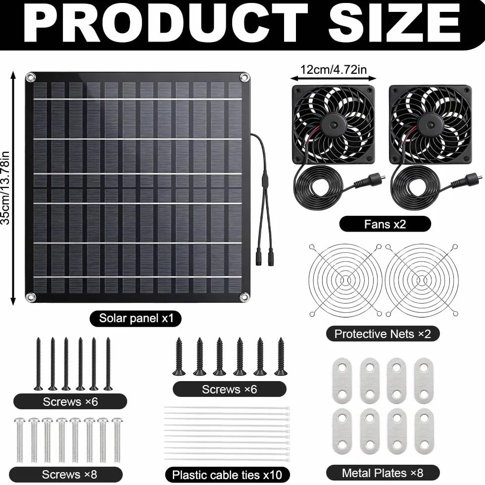 Kit de Ventilateur Solaire 15W IP65 Exterieur avec Panneau Solaire 3000RPM
