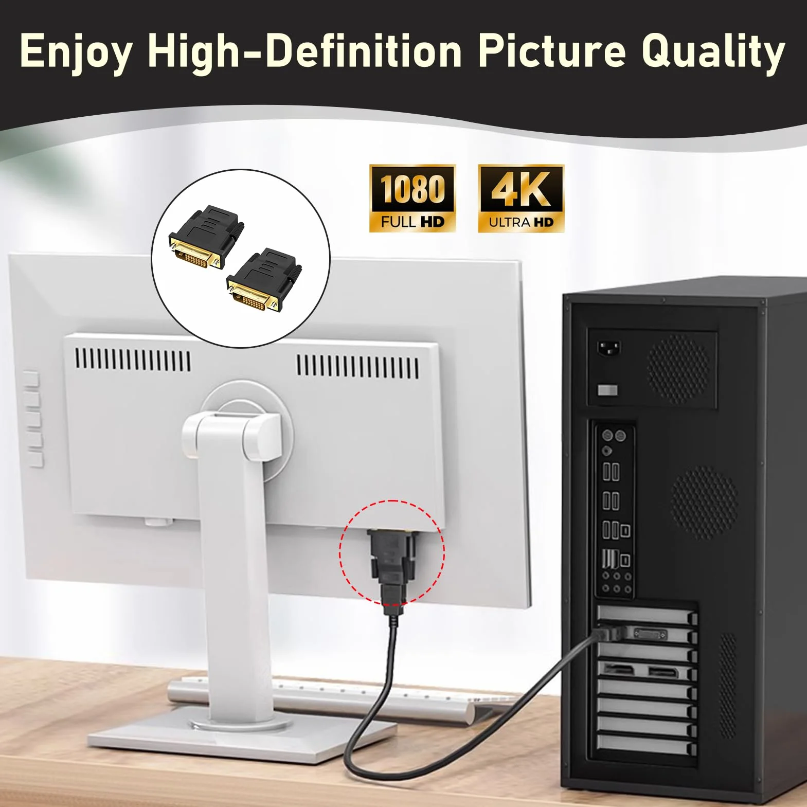 Adaptateur DVI vers HDMI Bidirectionnel Mâle vers Femelle, Connecteur Vidéo Numérique Full HD 1080p, Plaqué Or