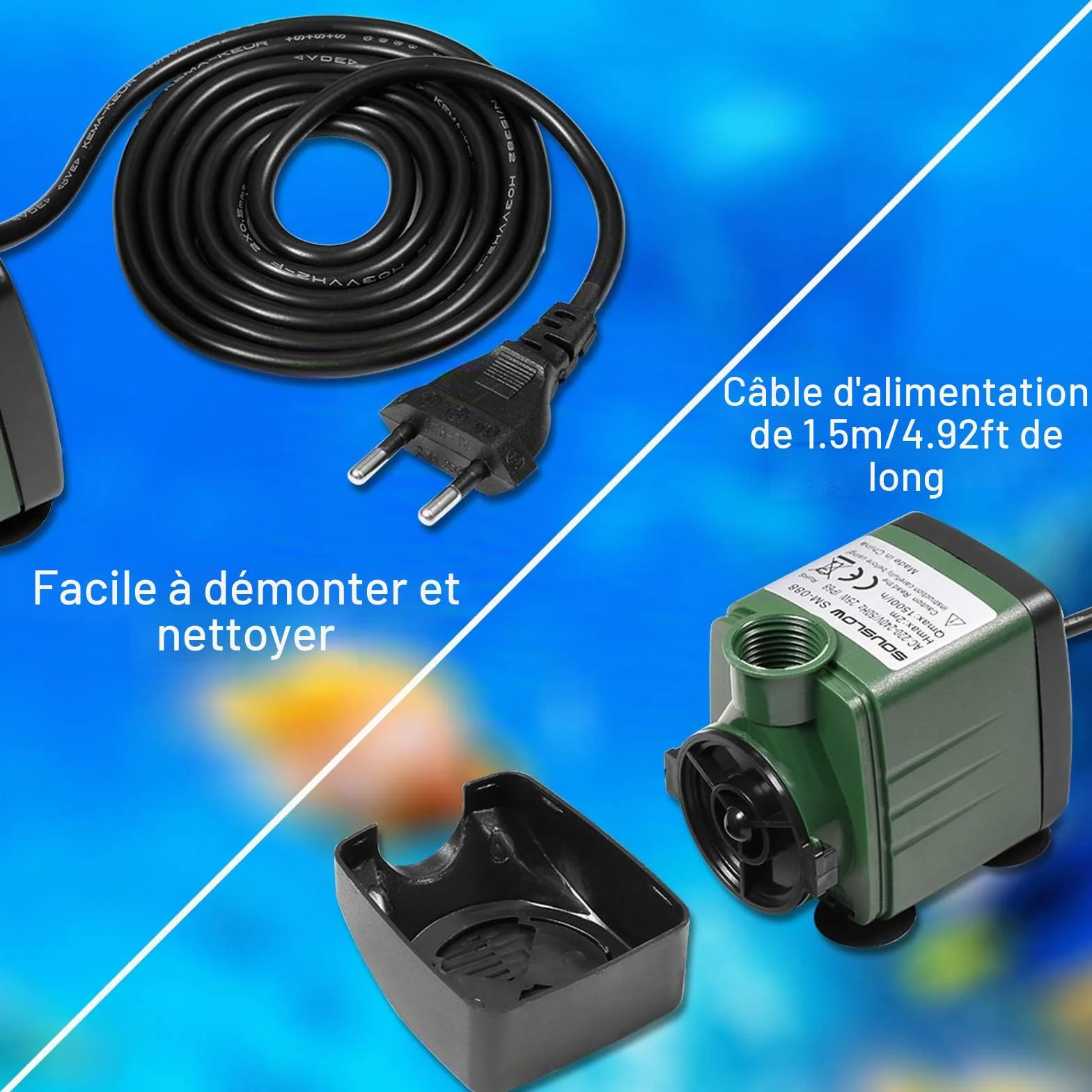 Pompe à eau submersible 15W 1000 L/H AC220-240V avec 1 buse pour aquarium