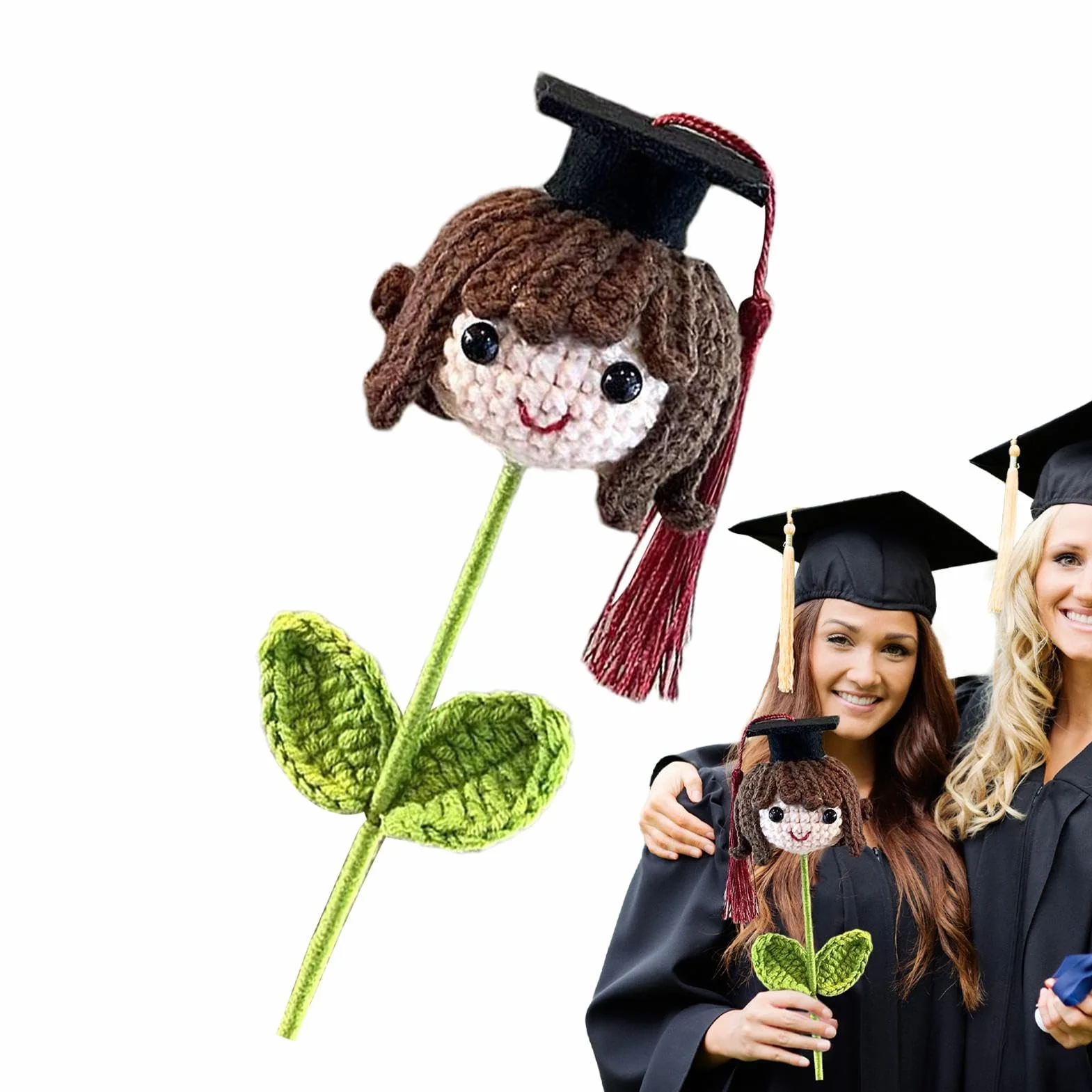 Bouquet de Fleurs au Point de Graduation - Chapeau de Remise de Diplôme au Crochet avec Fleurs en Laine