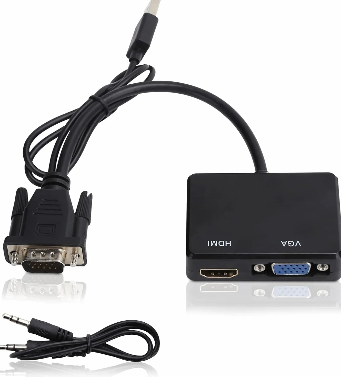 Agatige Adaptateur VGA vers HDMI 1080P Convertisseur Répartiteur 1 en 2 Sorties pour PC Projecteur Noir
