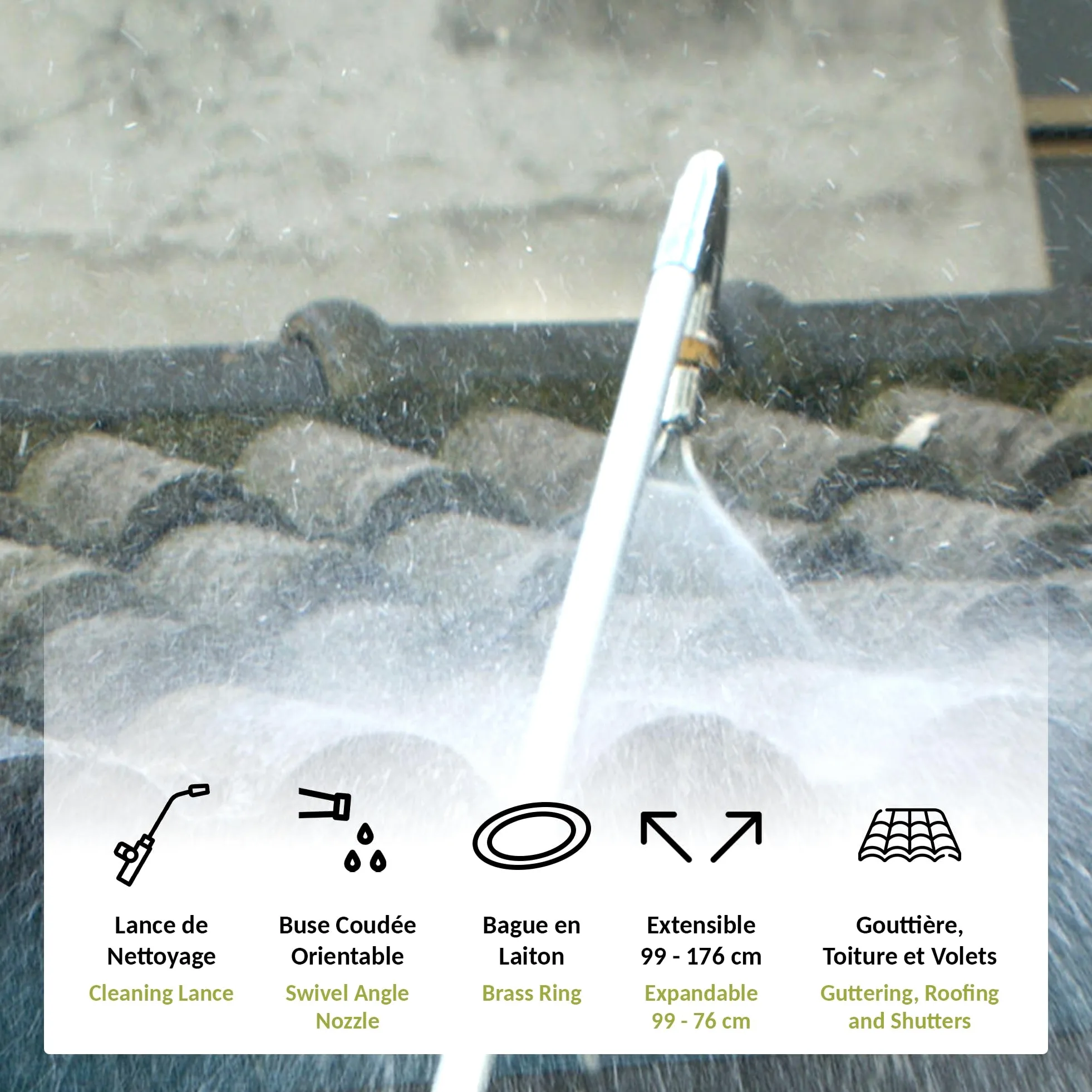 FISHTEC Lance de Nettoyage pour Gouttière avec Manche Télescopique - Buse Coudée et Orientable pour Toiture - Raccord Universel et Vanne 1/4 de Tour - Hauteur de Travail 3,5 m Aluminium Léger