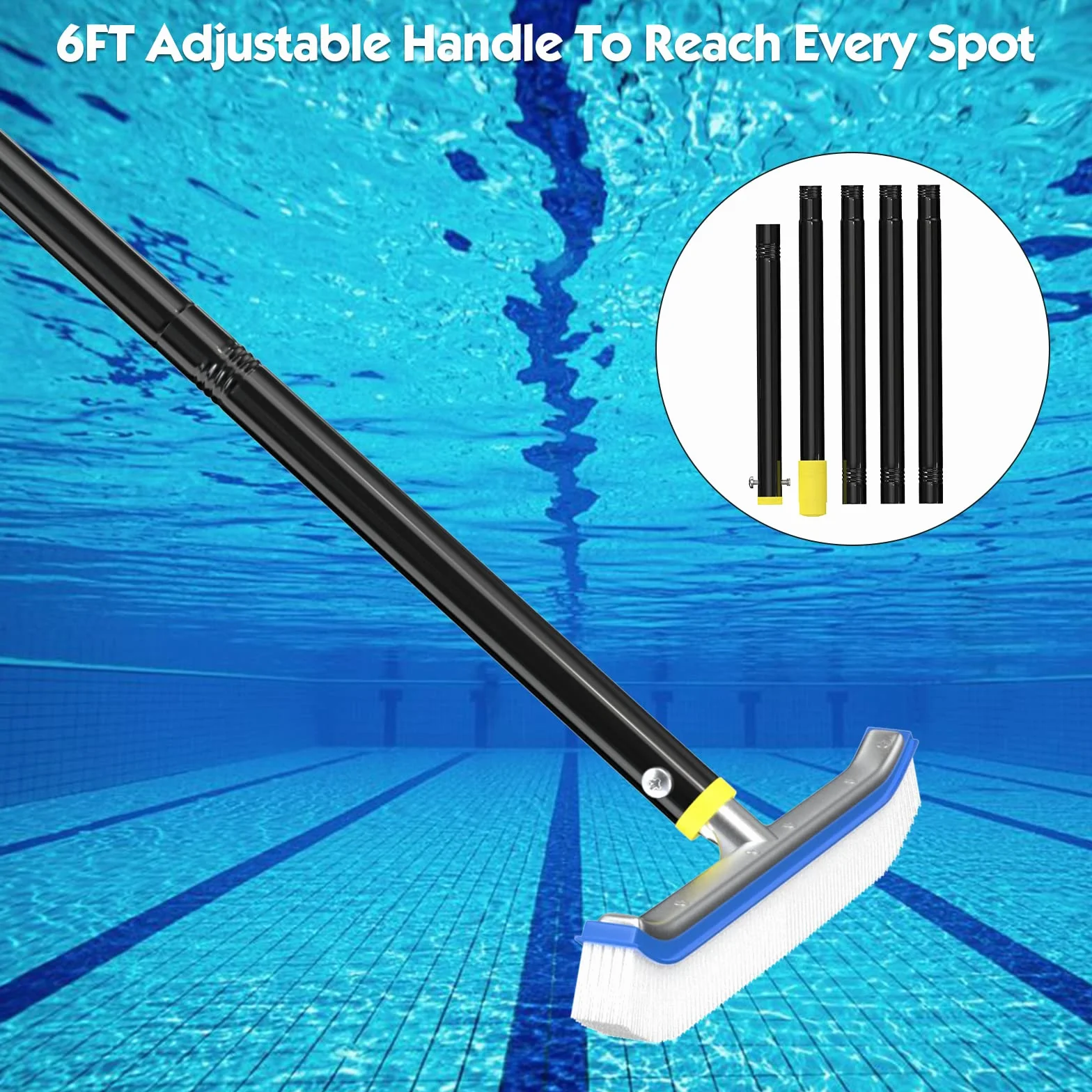 Brosse de Piscine 45cm Aluminium Manche Réglable 120 cm, Nettoyage Piscine
