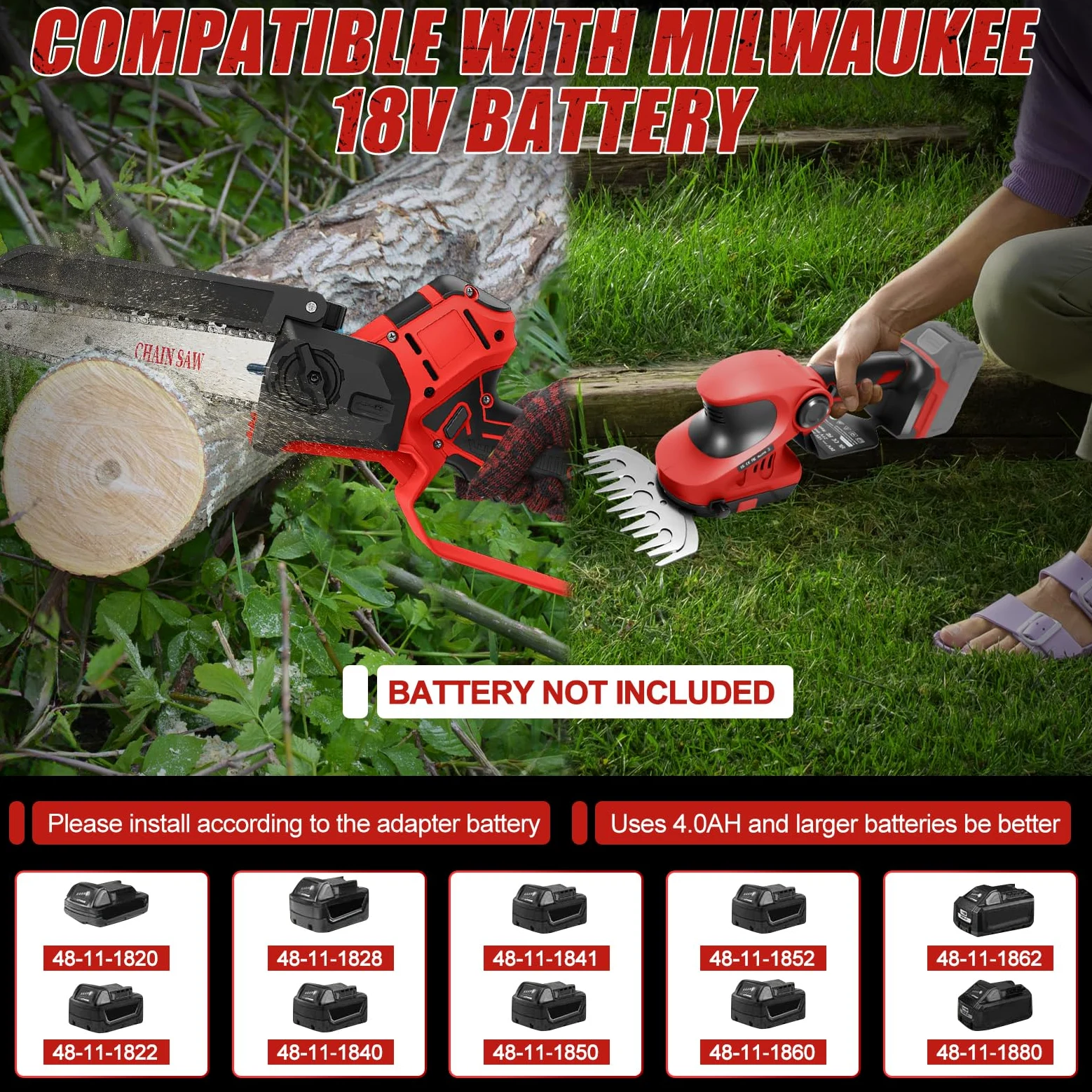 Mini tronçonneuse sans fil Taille Haie compatible avec Milwaukee 18 V | sans batterie taille haie électrique, 2 en 1 6 pouces scie à gazo Cisaille Sculpte-Haie Cisailles à arbustes
