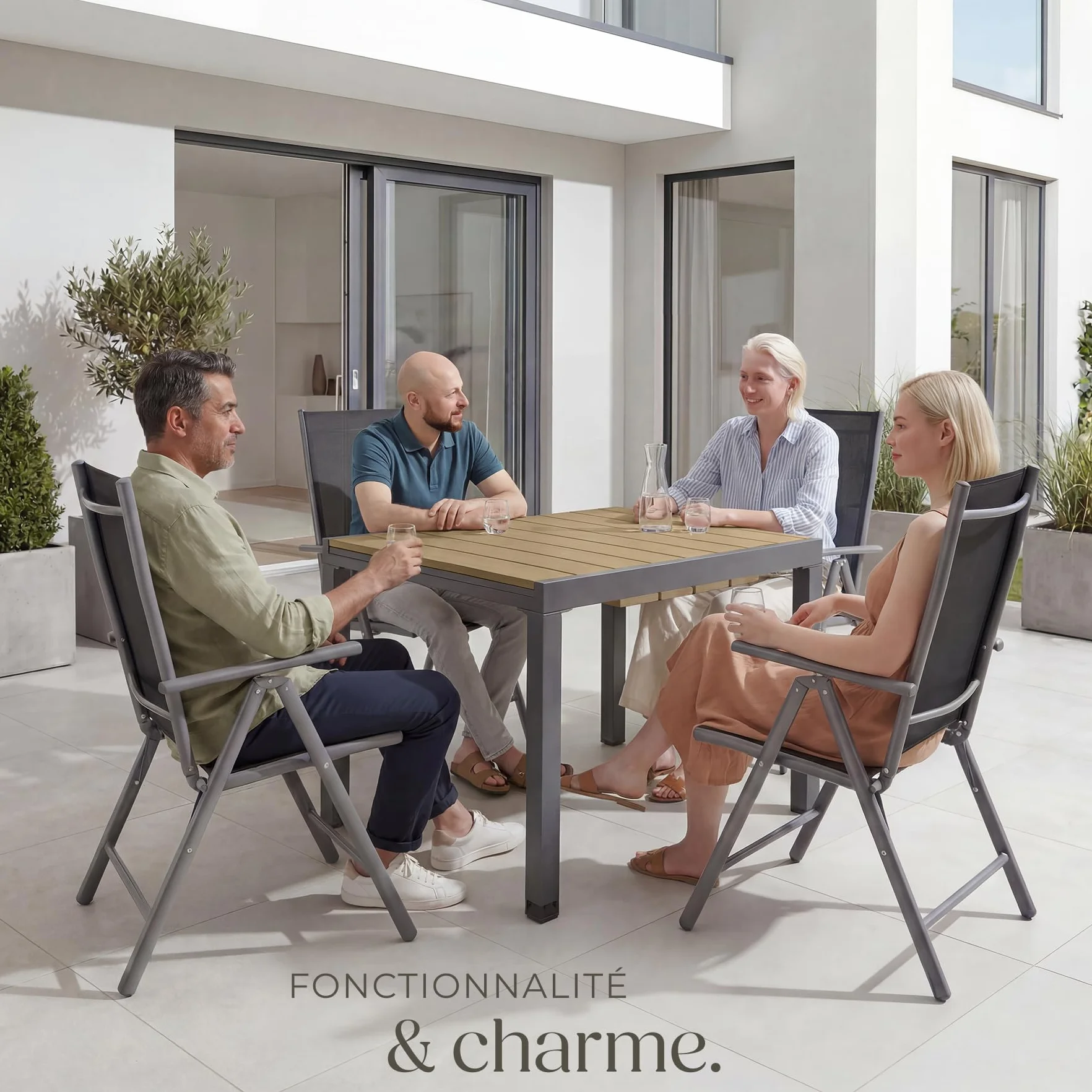 Tectake Table de Jardin Extensible Aluminium 80-120 x 80 x 74 cm 4-6 Personnes