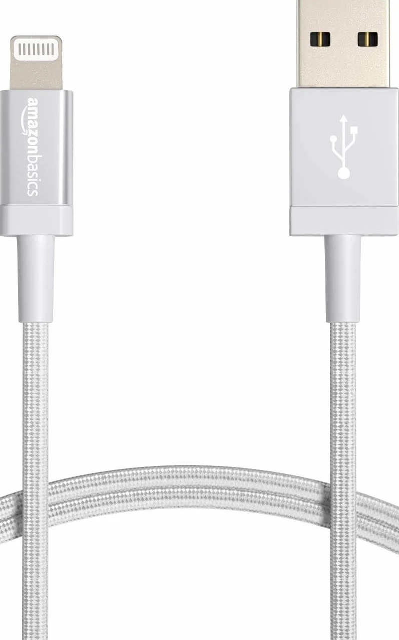 Amazon Basics Câble USB-A vers Lightning en nylon tressé Chargeur certifié MFi pour iPhone 0.9 m Argenté