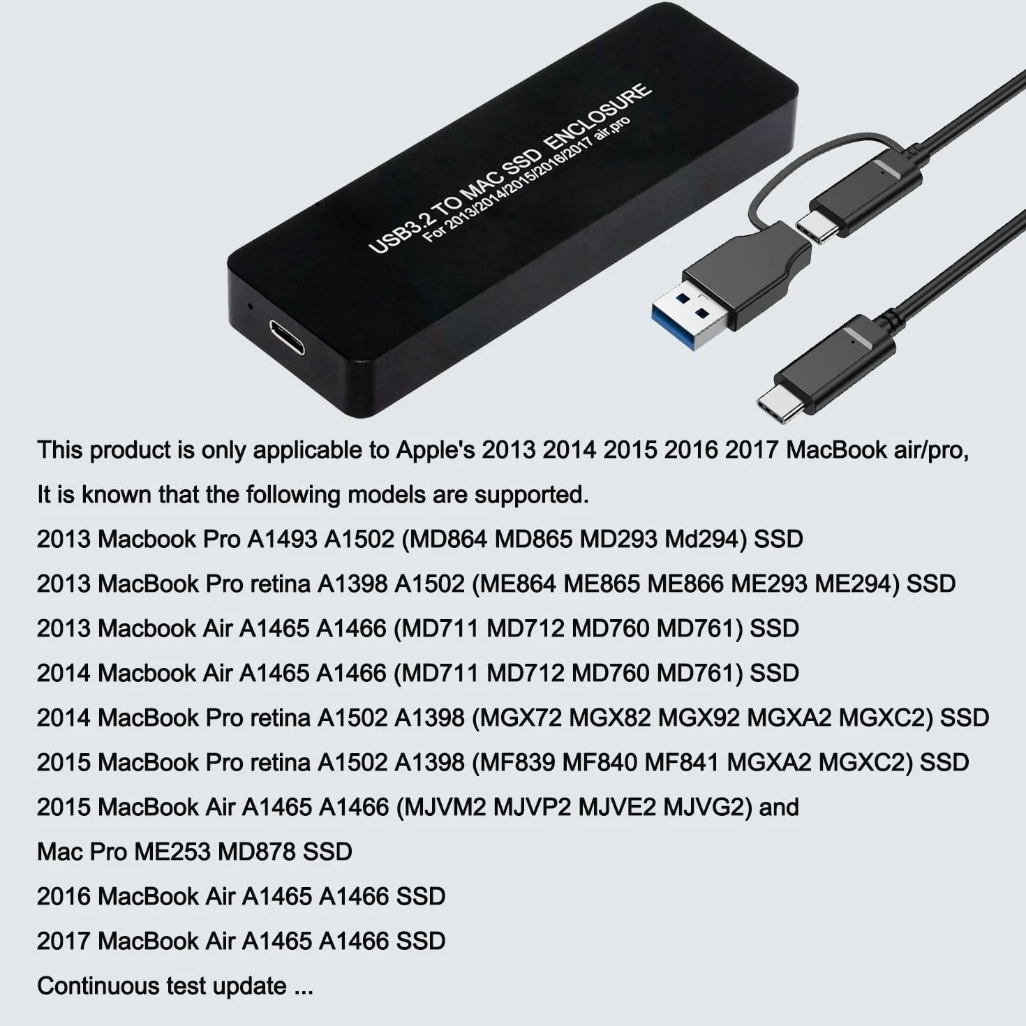 USB C 3.2 Boîtier SSD pour MacBook Air/Pro 2013-2017 A1466 A1465 A1502 A1398