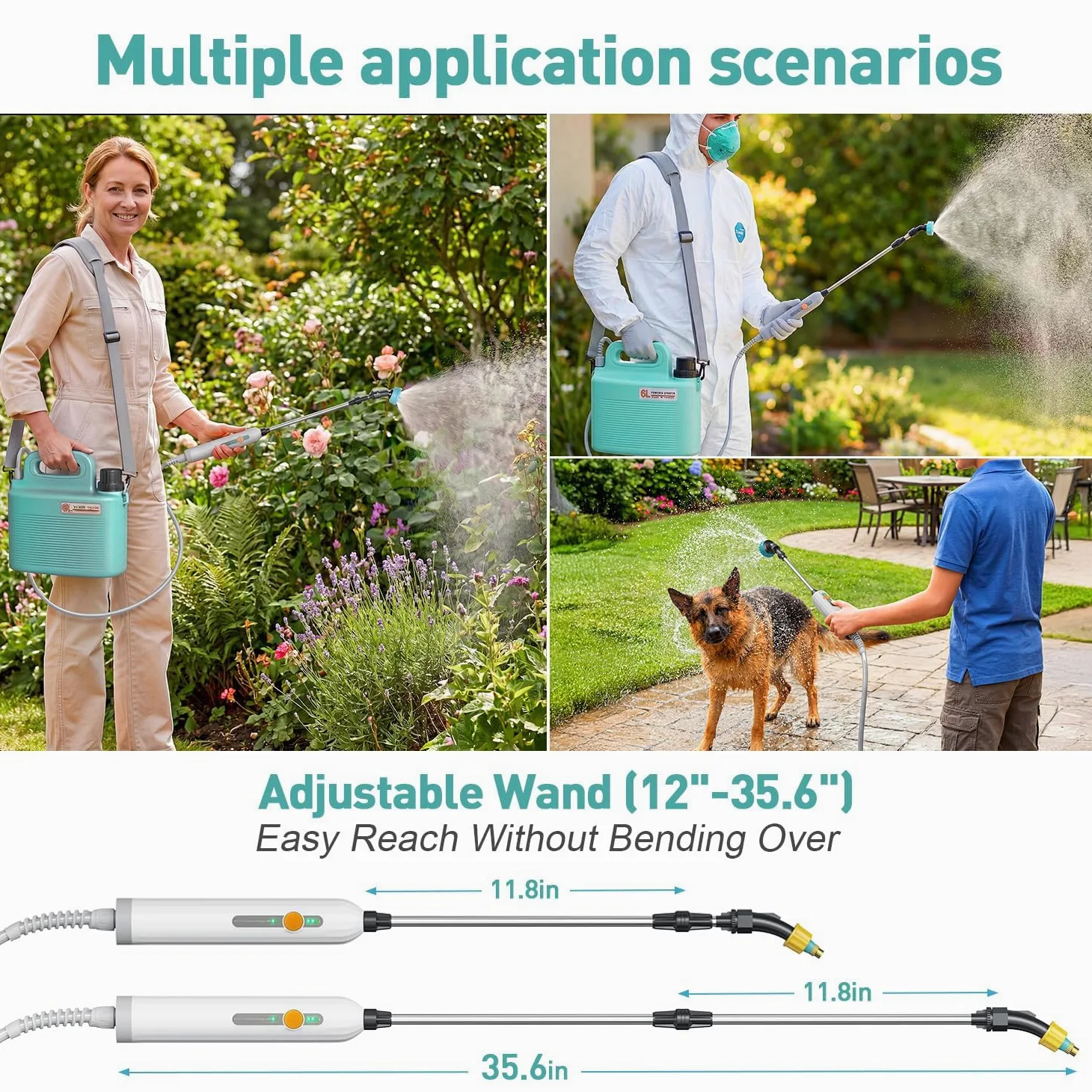 Pulvérisateur de jardin électrique léger à piles de 5 litres avec baguette télescopique et buses réglables, pulvérisateur portable pour arrosage des plantes, entretien de la pelouse, fertilisation
