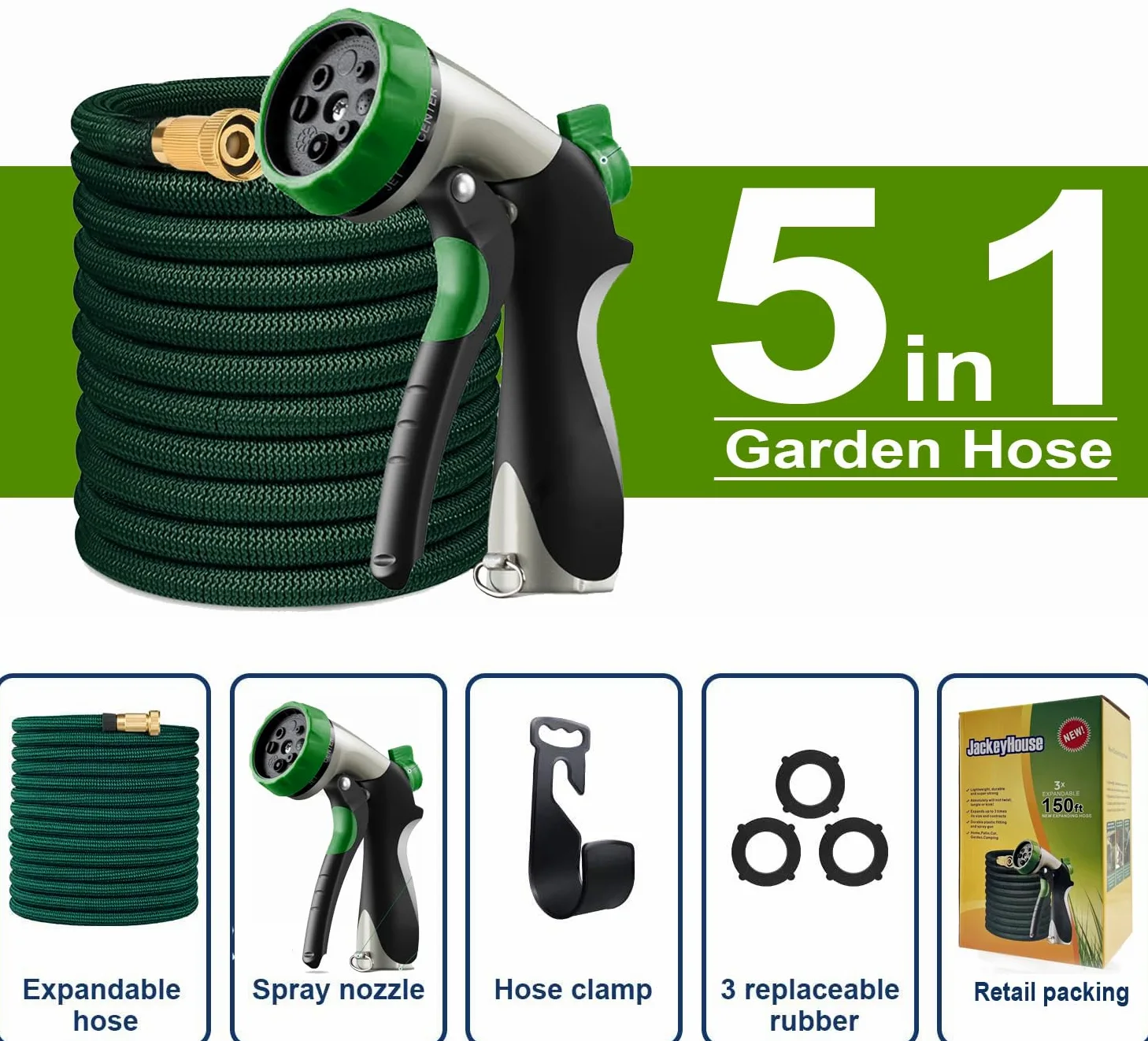 Tuyau d'arrosage extensible de 30 m / 45 m / 60 m - 3 tuyaux d'arrosage extensibles - Naturel - Triple couche - Léger - Ne s'emmêle pas - Avec un pistolet de pulvérisation d'eau professionnel en