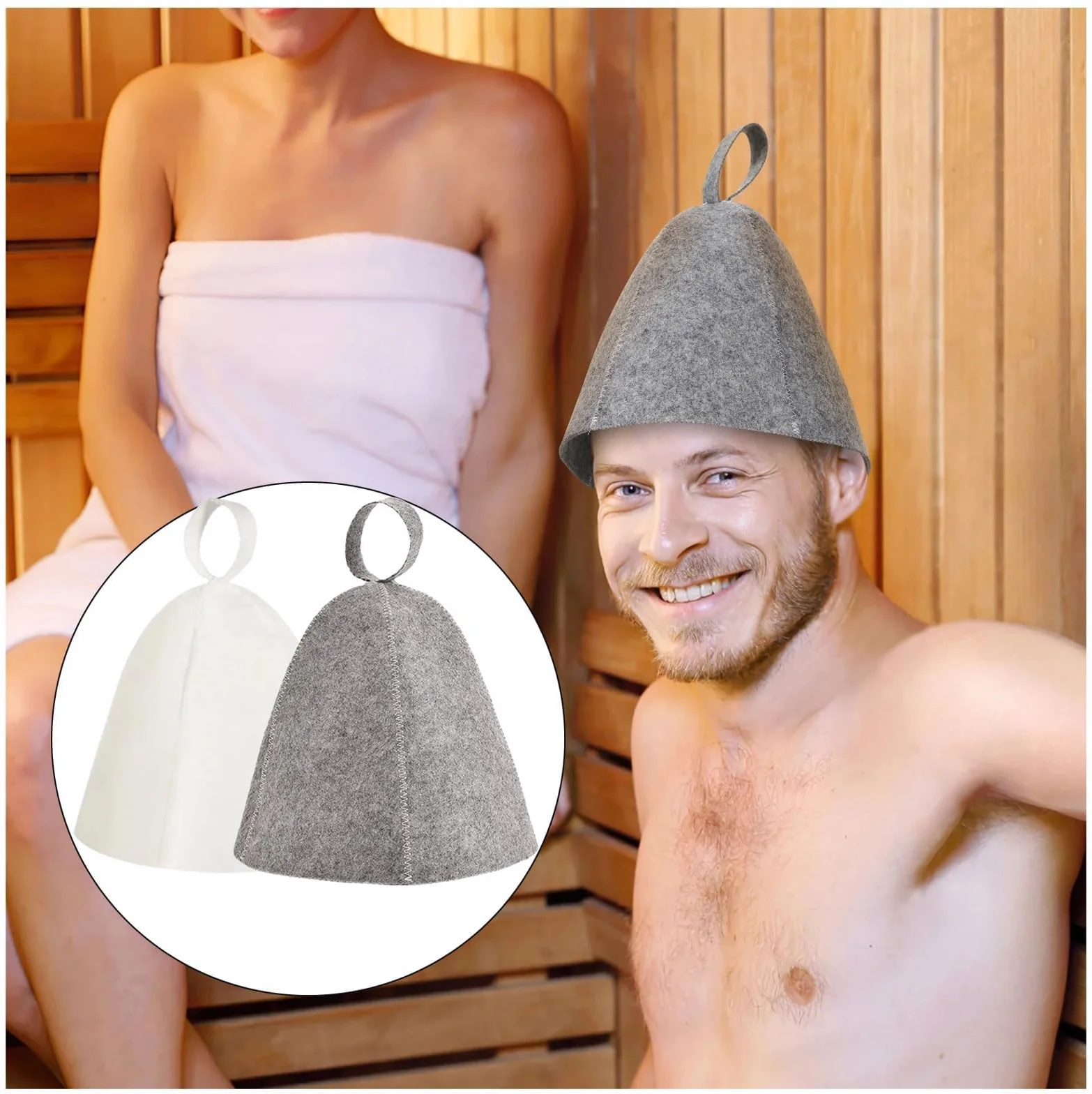 Bonnet de Sauna en Feutre Anti-Chaleur Gris + Blanc