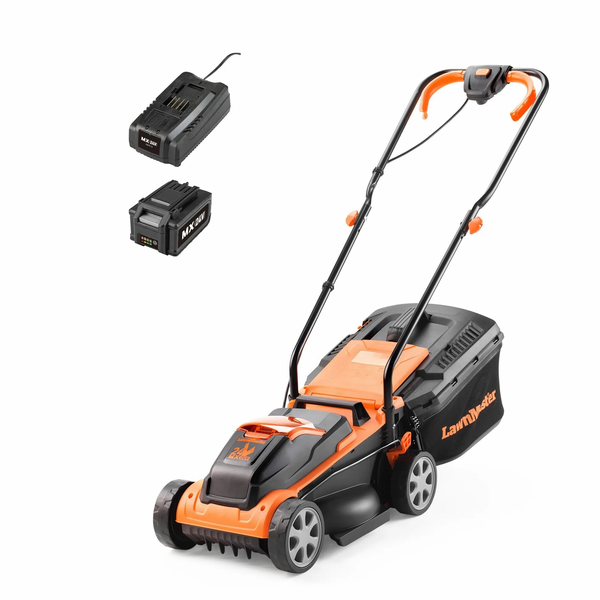 LawnMaster CLM2432K Tondeuse à Gazon Faucille sans Fil 24 V 32 cm Largeur de Coupe, 150 m², Hauteur de Coupe 25-65 mm, avec Batterie 4,0 Ah + Chargeur