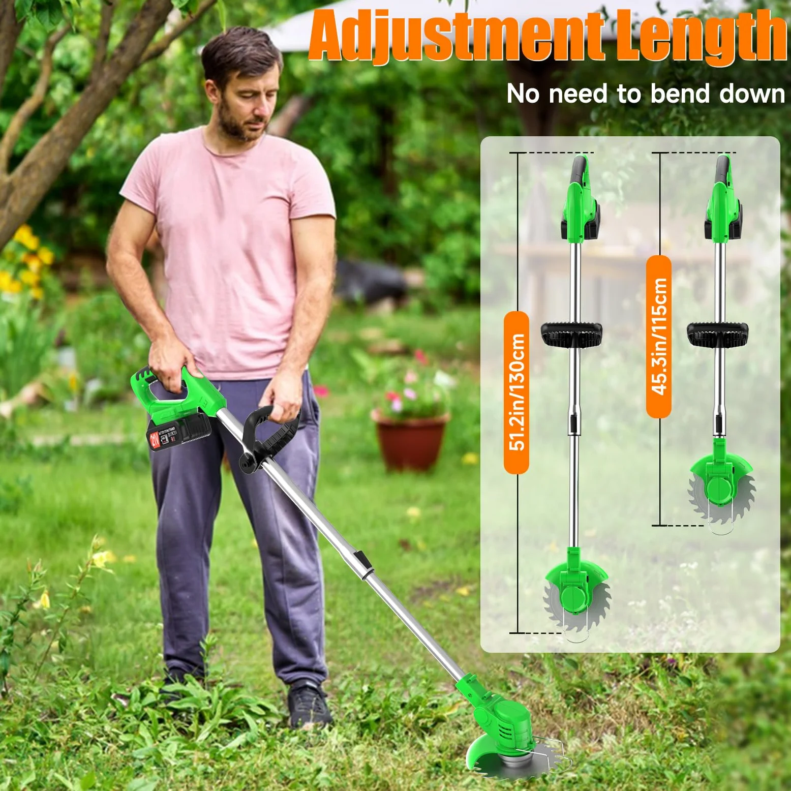 Désherbeur électrique sans fil, avec 2 piles, 1 chargeur, 3 types de lames, alimentation par batterie légère pour cour et jardin (vert)