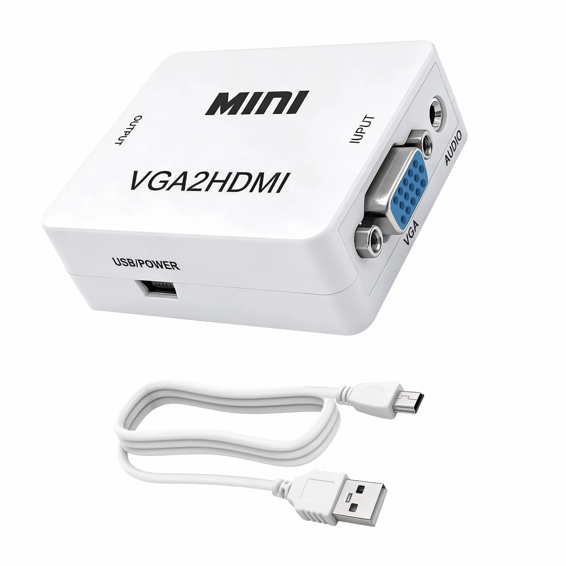 Convertisseur VGA vers HDMI 1080p avec port audio 3,5 mm pour PC, ordinateur portable, projecteur (blanc)
