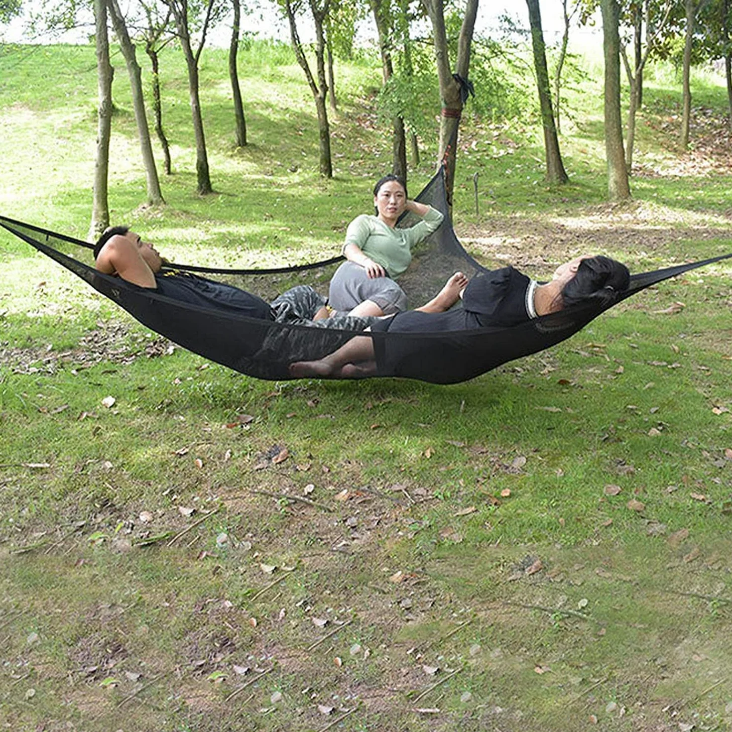Portable Hamac de Camping Triangle Pas de Terrain Plat hamac aérien géant Conception à 3 Points hamac Multi-Personnes en Maille à Haute Charge Balcon Voyage