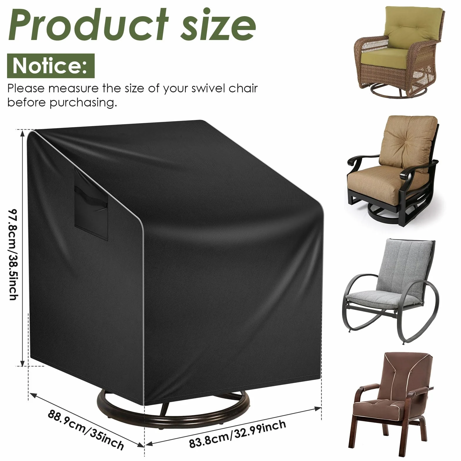 Housse Fauteuil Jardin Imperméable 100x85x75cm Oxford 210d Noir Protection Chaise Extérieur pour Fauteuil Pivotant