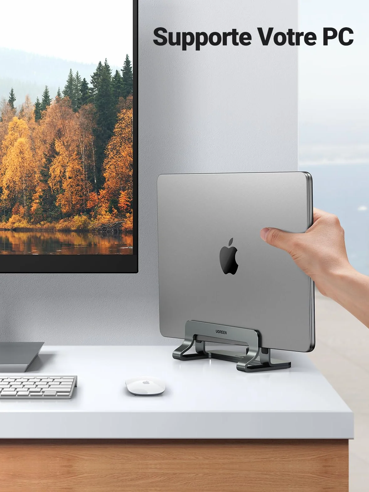 UGREEN Support Ordinateur Vertical en Aluminium Laptop Stand Réglable Compatible MacBook Pro Air Gris