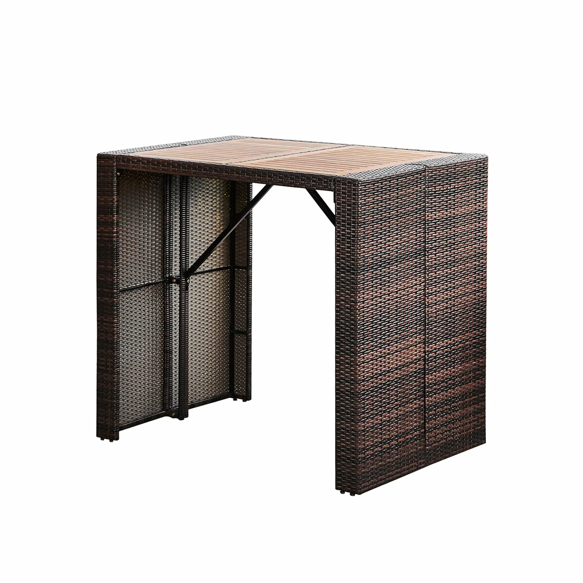 Teamson Home Ensemble Table et 4 Chaises de Jardin Extérieur Hautes Style Bar Plateau en Bois Coussins Amovibles