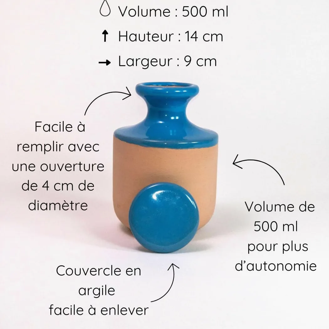 3 oyas à enterrer de 500 ml en couleur avec leur couvercle - ollas pour arroser tous type de plante d'intérieur et extérieur (Bleu)