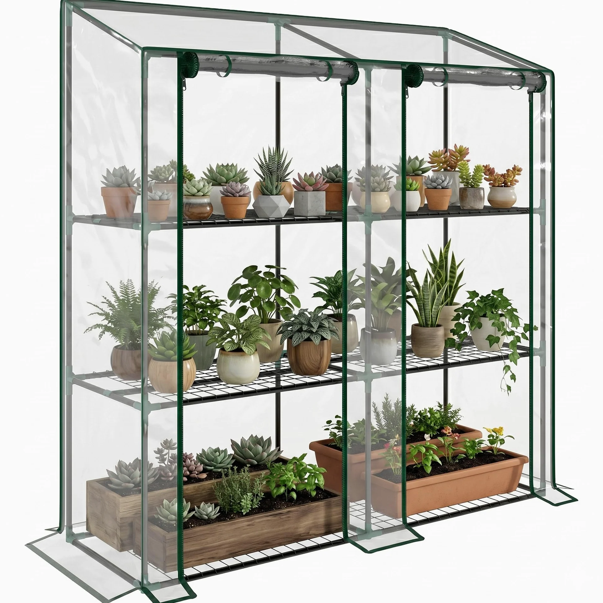 Outsunny Serre de Jardin PE Étagères 3 Niveaux 143x46x51cm Transparent | Serre de Balcon, Bâche Renforcée 140 g/m², Châssis en Acier, 2 Portes Zippées Enroulables, pour Légumes Plantes Fleurs