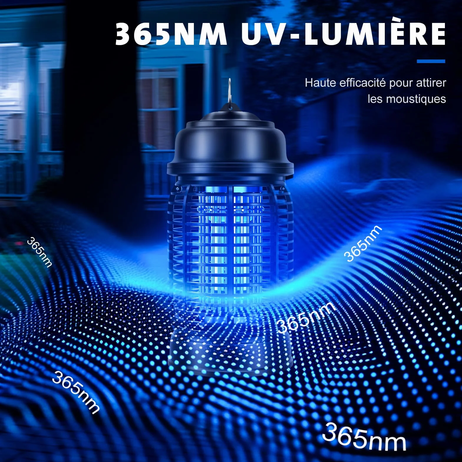 Lampe Anti Moustique 20W UV Tue Mouche Electrique 360° Tueur d'Insectes IPX4 pour Camping Intérieur Extérieur