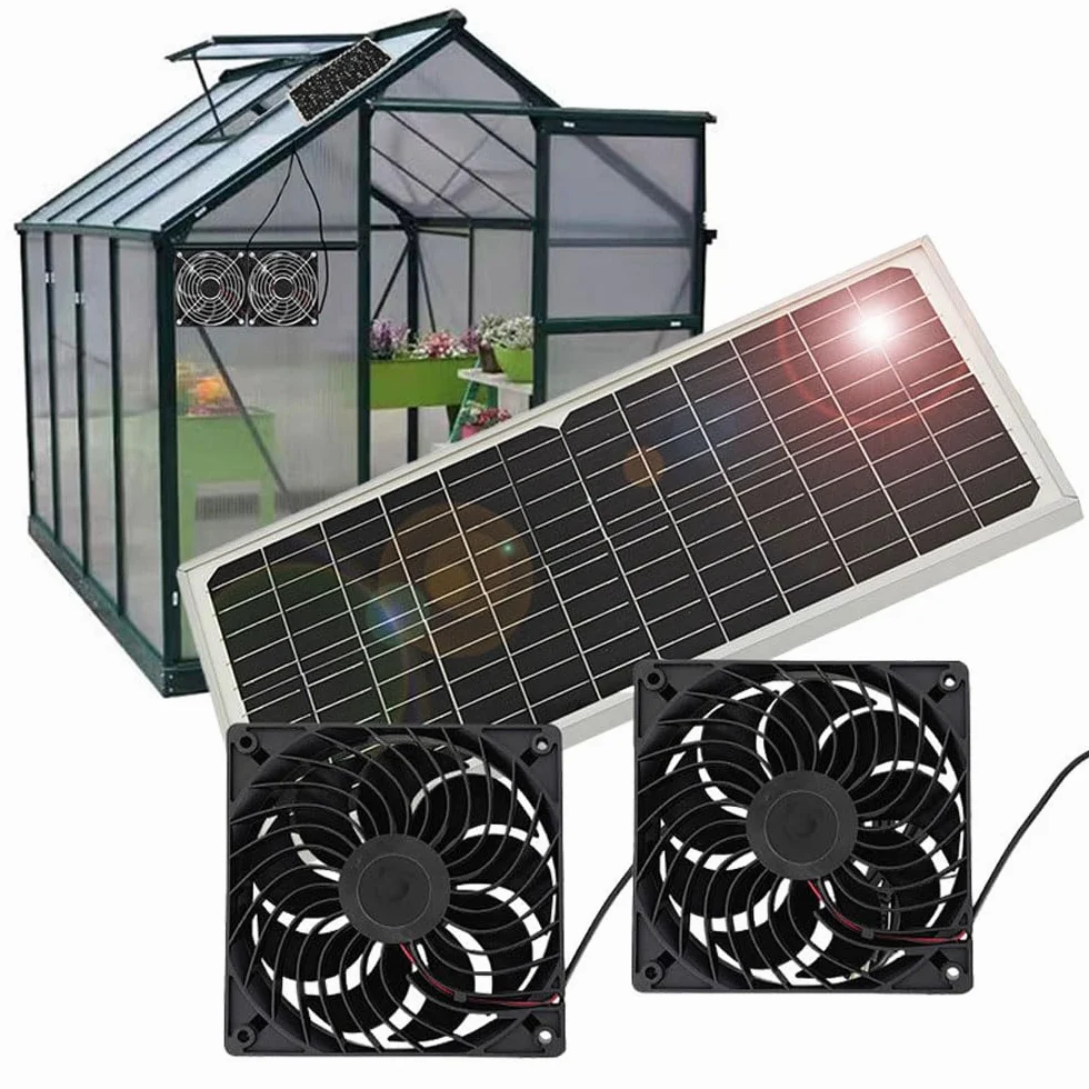 Ventilateur Solaire 16W, Ventilateur d'Échappement avec 2 Ventilateurs CC, Kit Panneau Solaire Étanche