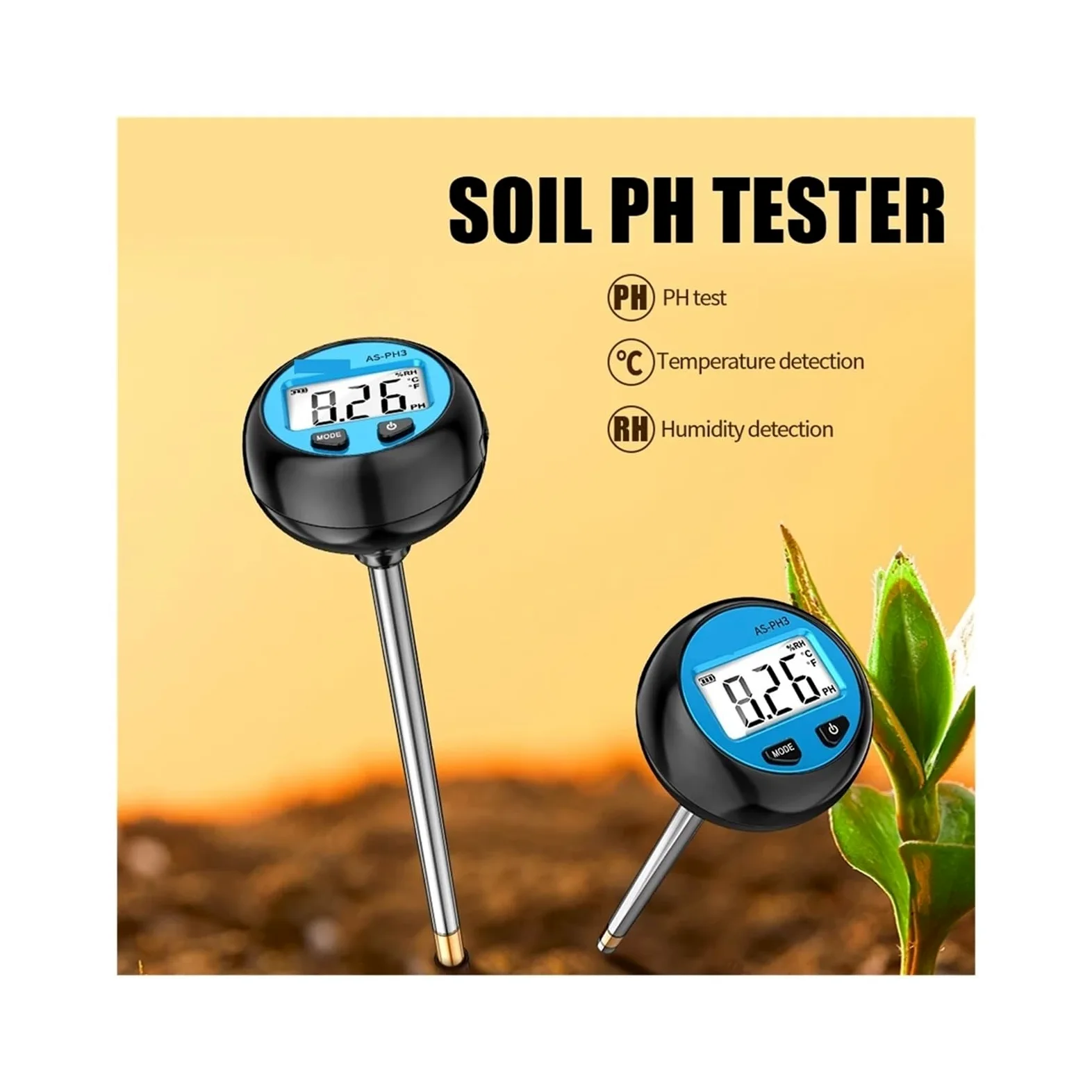 Ph-mètre numérique 3 en 1 for Sol, Moniteur de température et d'humidité, testeur d'activité du pH, Instruments Mesure for Le jardina Jardinage, Agriculture