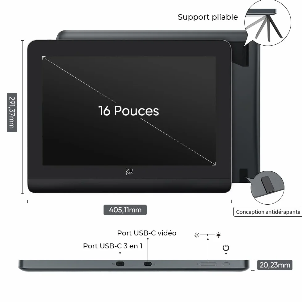 XP-PEN Artist Pro 16 (Gen 2) Tablette Graphique Dessin Écran Laminé Stylet 16K Pressions 2560x1600 159% sRGB