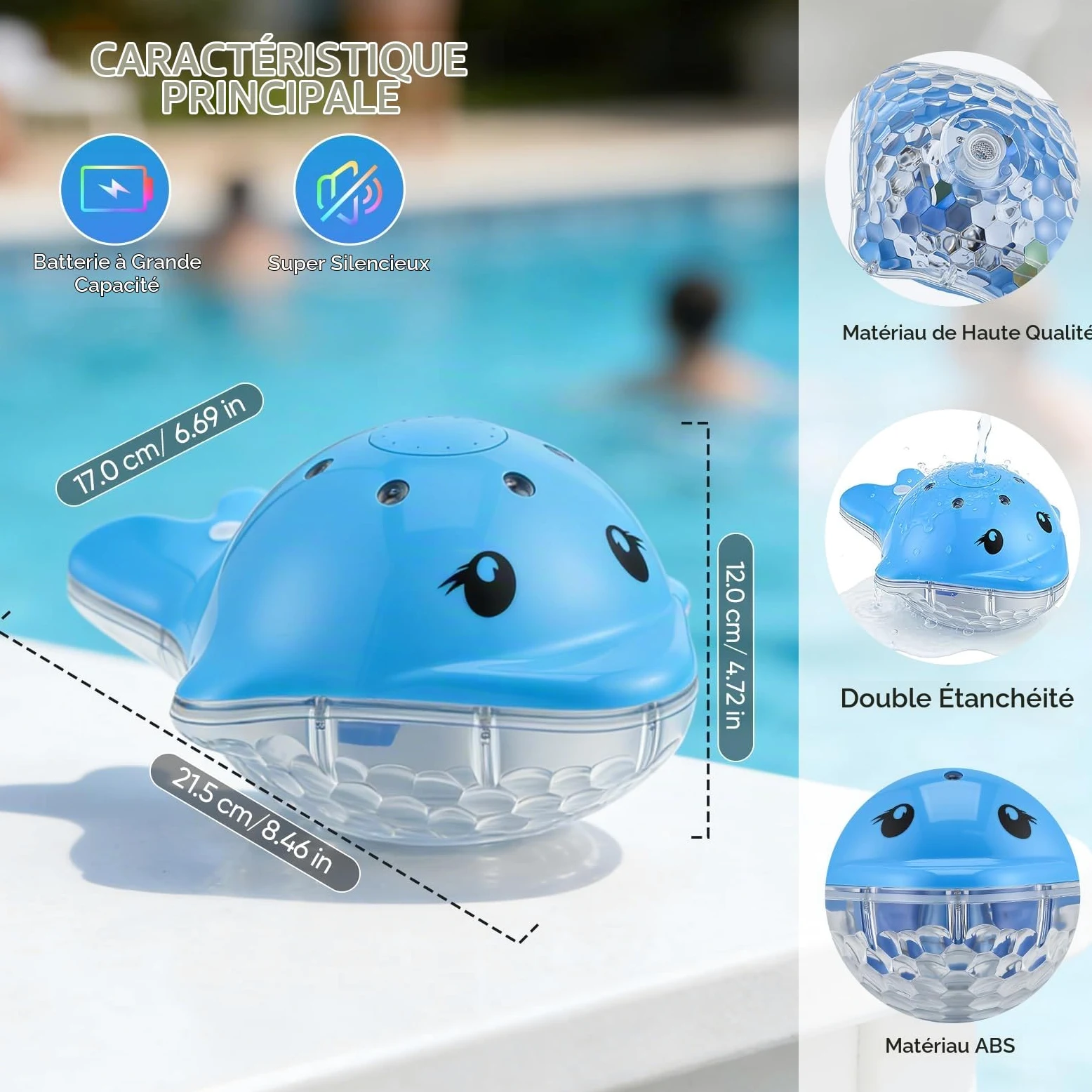 Fontaine pour Piscine avec Lumières, Éclairage Flottant avec Télécommande, 12 Modes Couleur, 2 Réglages Jet, Rechargeable – pour Bassins Hors Sol Et Enterrés