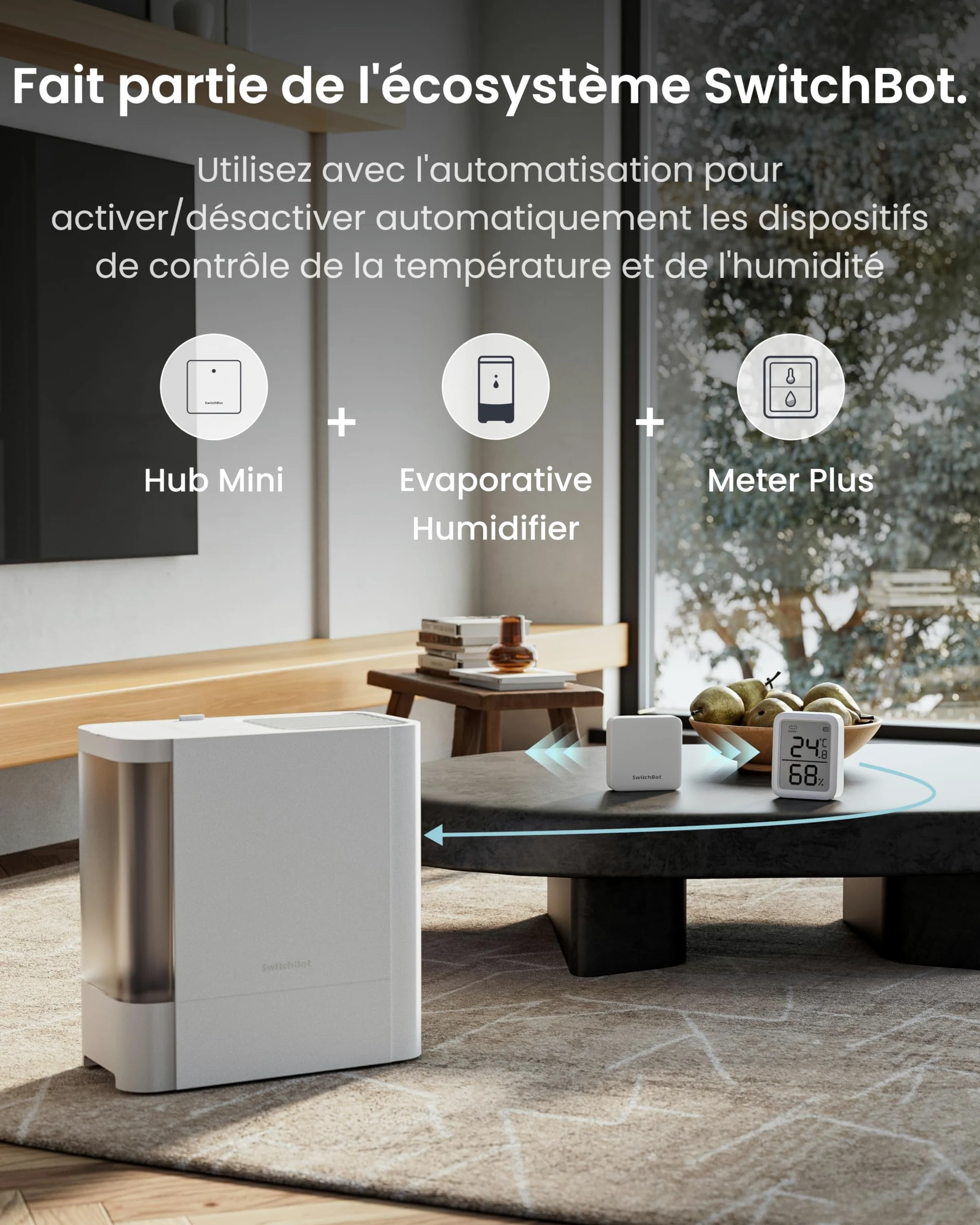 SwitchBot Thermomètre Hygromètre Intérieur Lot de 2 avec Hub Mini Matter, Hygromètre Bluetooth Numérique Capteur de Température et d’Humidité avec Application & Stockage de Données, Capteur de Point d