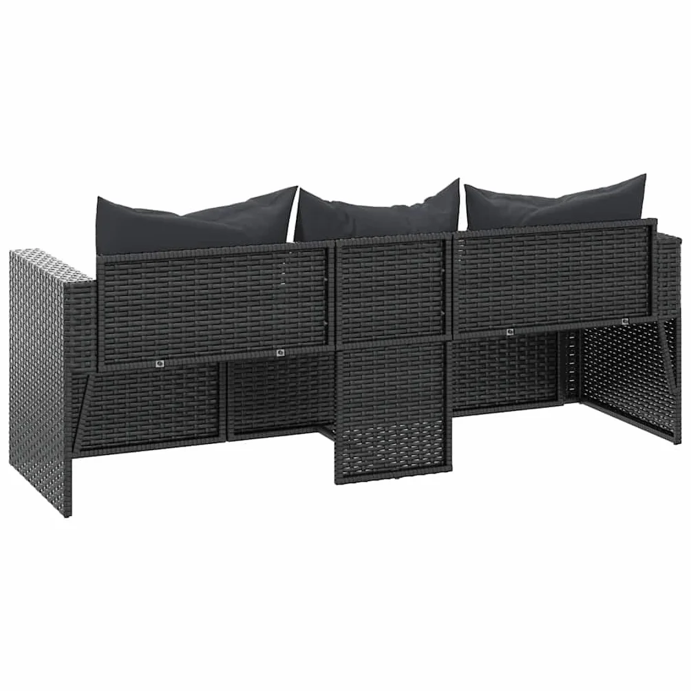 Canapé de jardin 3 places résine tressée noir avec coussins