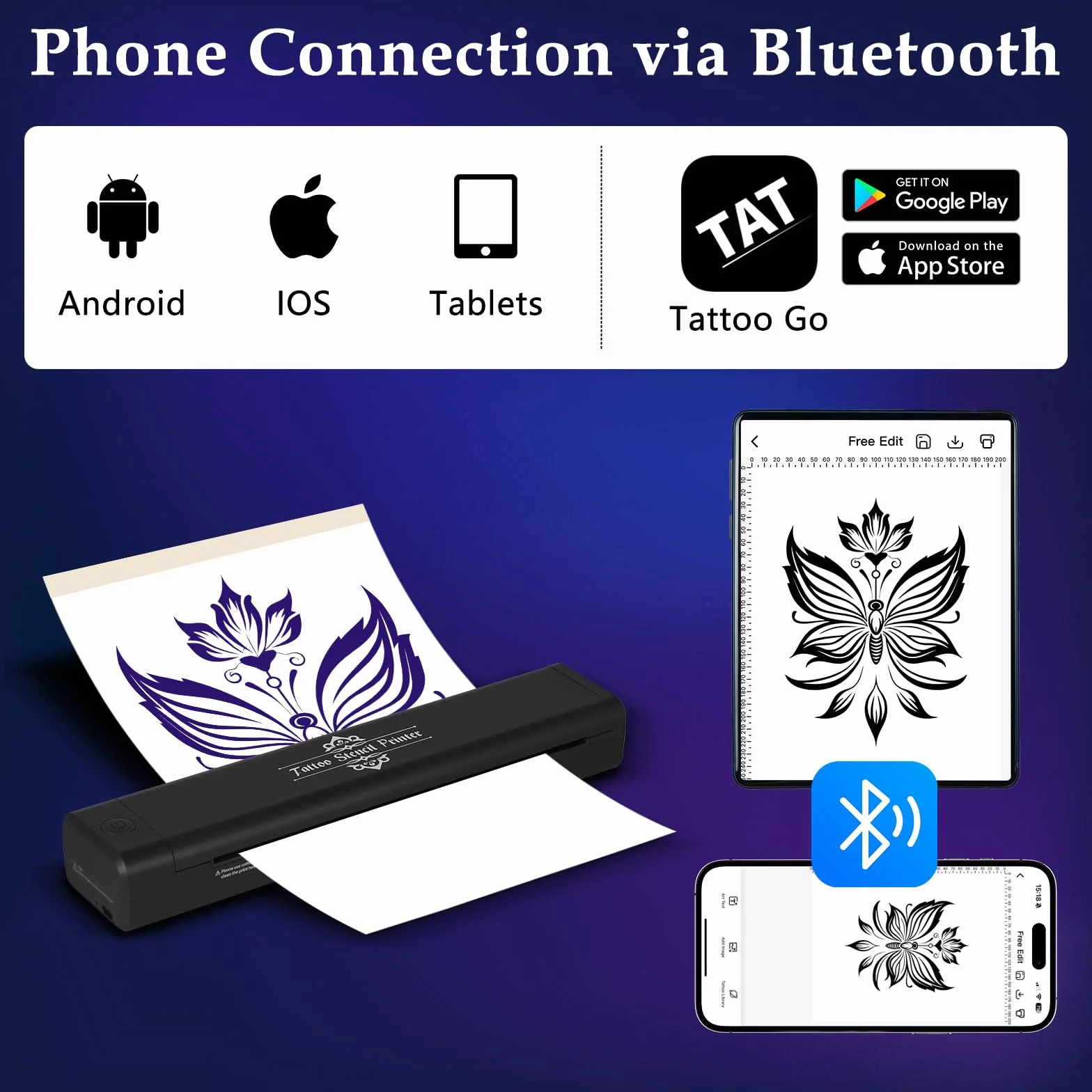Thermocopieur Tatouage Bluetooth, Imprimante Thermique Stencil avec Transfert Papier, Machine Portable pour Artistes