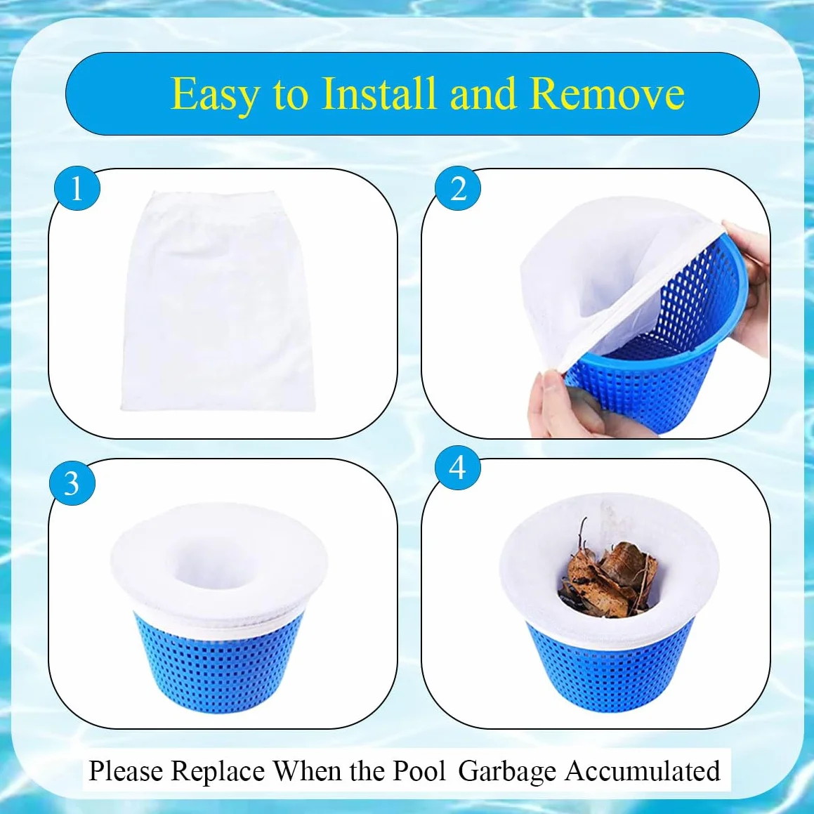 Chaussettes Skimmer Piscine Maillage Ultra-Fin Nylon Élastique Lavable Réutilisable Lot de 50