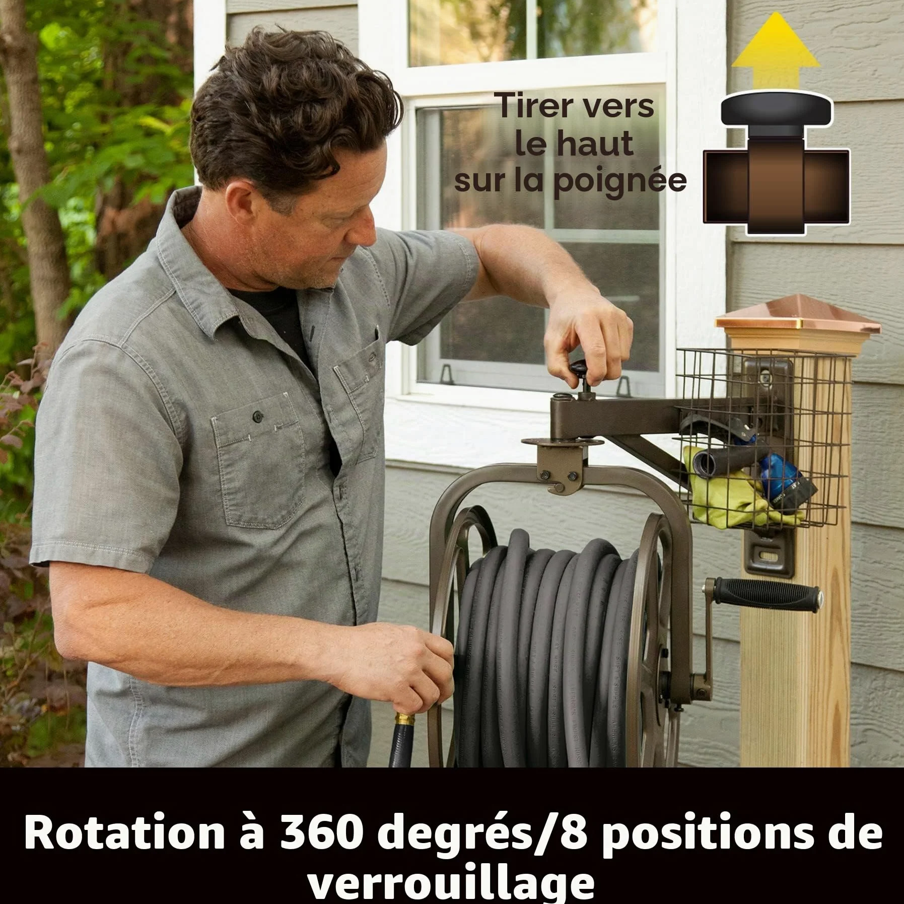 Liberty Garden 712 Single Arm Navigator Multi-Directional Garden Hose Reel, Holds 125-Feet of, 5/8-Inch, Bronze