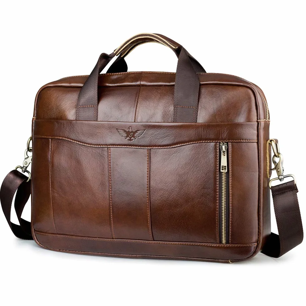 Sacoche Ordinateur Homme Cuir Véritable 15,6 Pouces Bandoulière Sac Porte Document Business