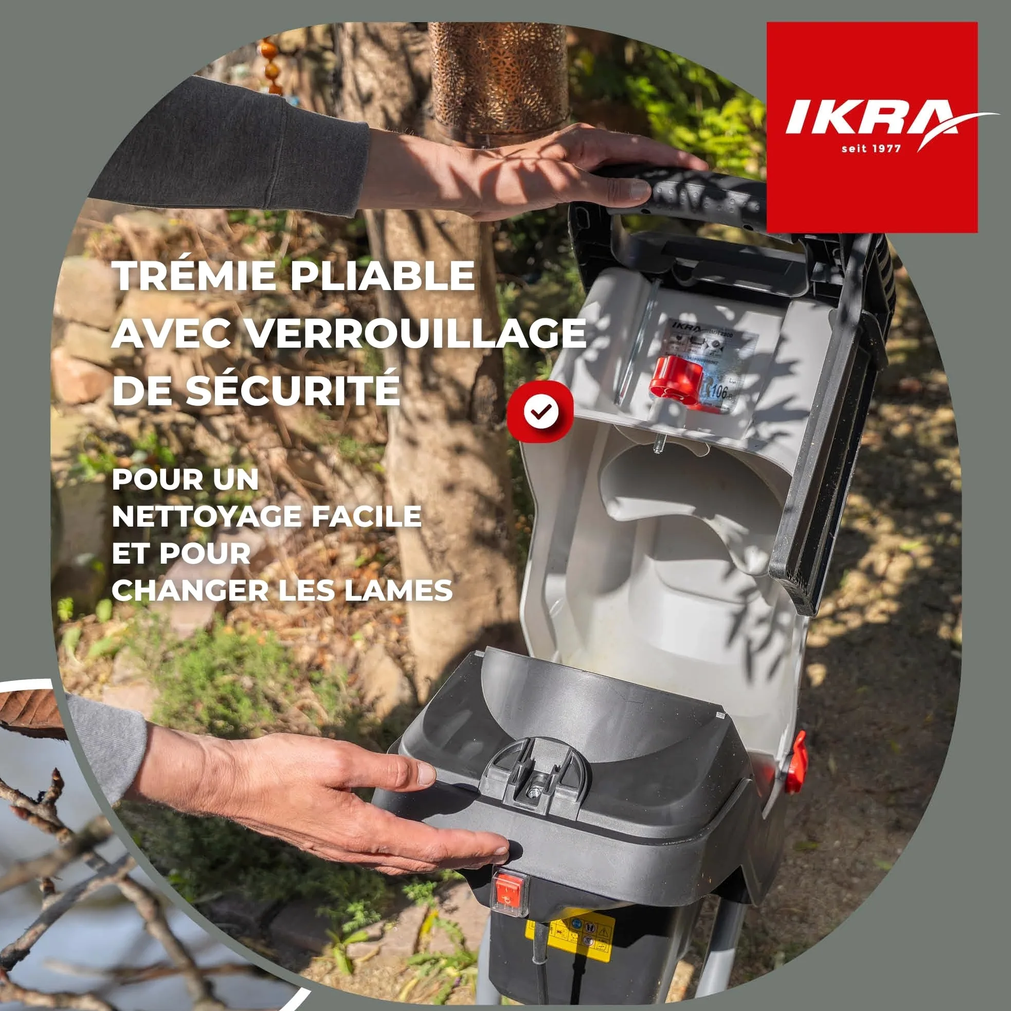 IKRA broyeur électrique IMH 2800, avec sac de ramassage de 45 l, 2800 watts | Moteur haute performance, lames réversibles durables, pour la production de paillis pour le jardin, diamètre branches 45 mm