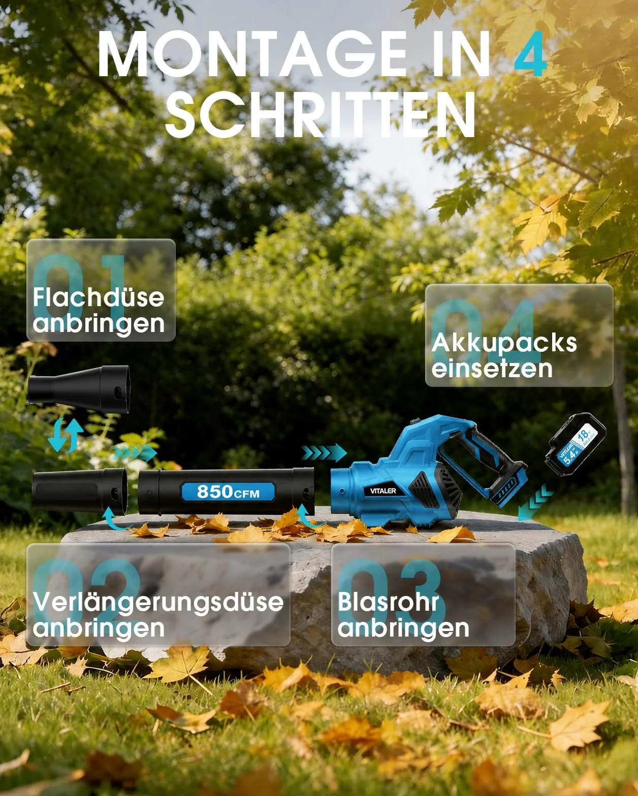 Souffleur de Feuilles sans Fil 1444m³/h 402km/h Moteur sans Balais 2x5,4Ah | Souffleur Batterie Vitaler avec Écran TFT 1,35", Chargeur Rapide 2,0A pour Jardin, Pelouse, Feuilles, Poussière et Neige