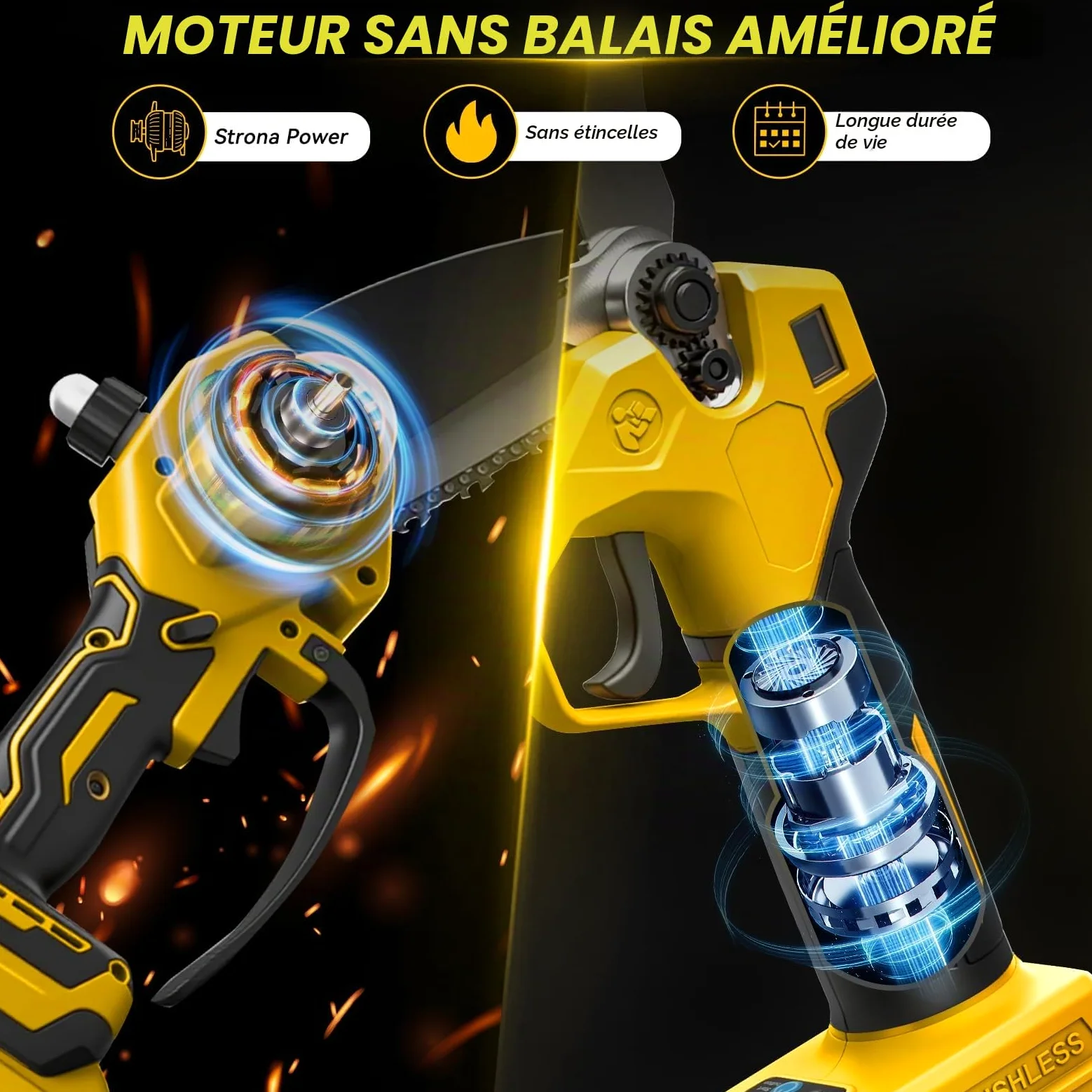 Mini Tronconneuse avec Perche 8 Pouces & Secateur Electrique 28 mm | Telescopique, pour Dewalt 18 V, 20 V batterie, 4 en 1 Élagueuse sur Perche, Portée Maximale 4,5 m