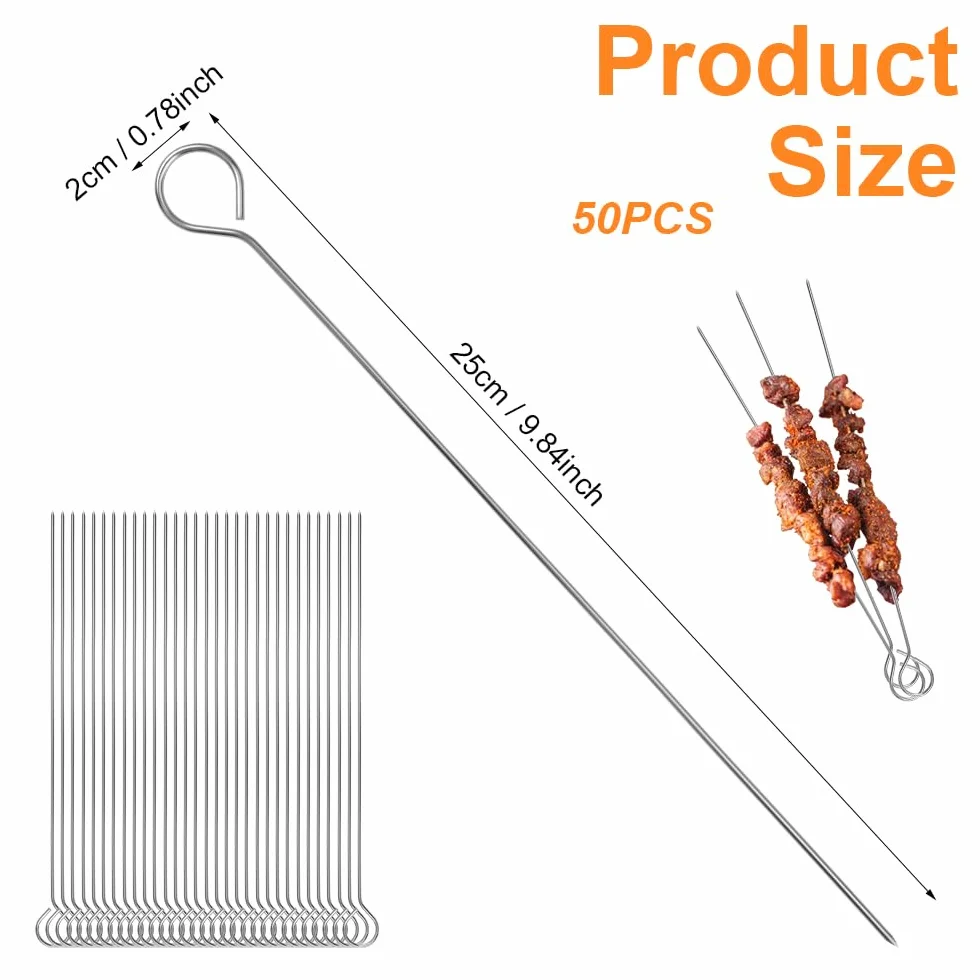 Brochettes en Acier Inoxydable 25 cm, Pique a Brochette Réutilisables, Aiguilles à Roulade pour Barbecue, Bœuf, Poisson