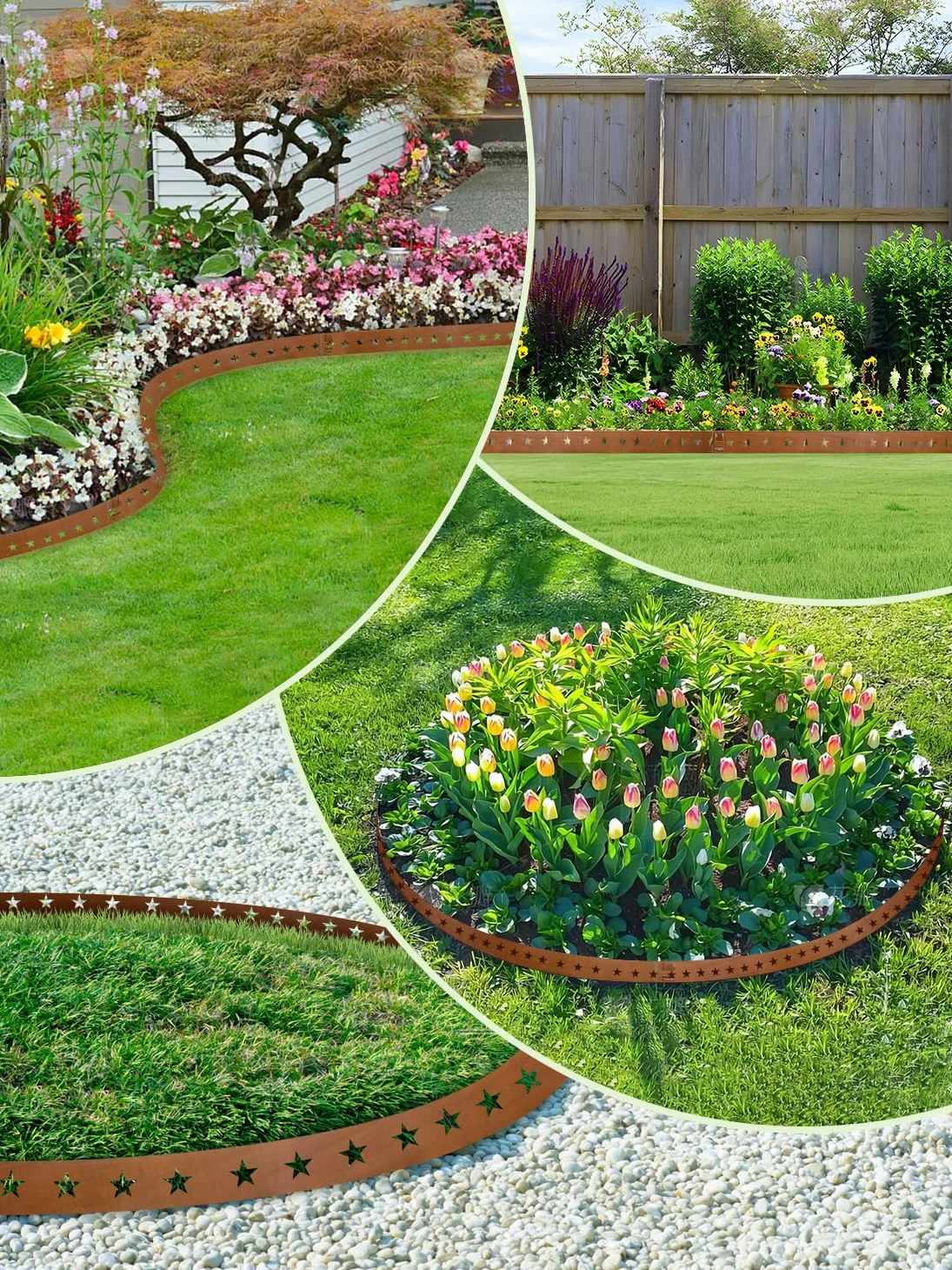 10 Pièces 10.75M Bordures de Jardin Métal,Hauteur 15cm Flexible Bordure de Pelouse,Résistantes aux Intempéries,Résistante à la Rouille,Style Star Bordures pour Cour, Jardin, Pelouse