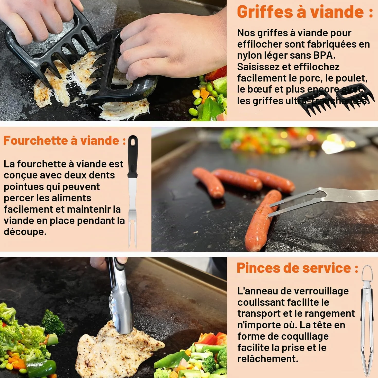 Kit d'accessoires de Barbecue Professionnels 38 Pièces Acier Inoxydable avec Pince, Presse à Hamburger, Sac de Transport