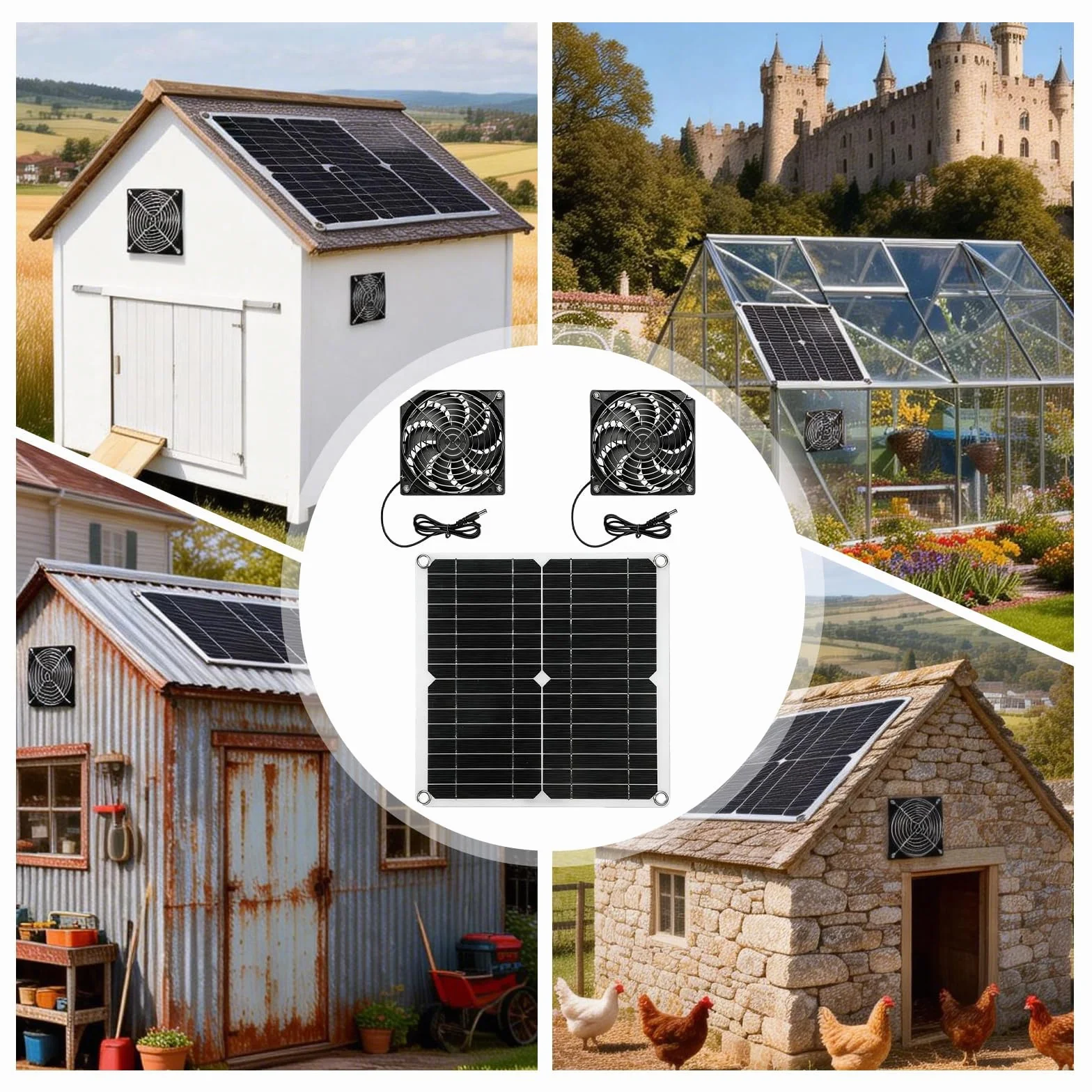Ventilateur Solaire 12 W Résistant aux Intempéries avec Panneau Solaire et Double Extracteur